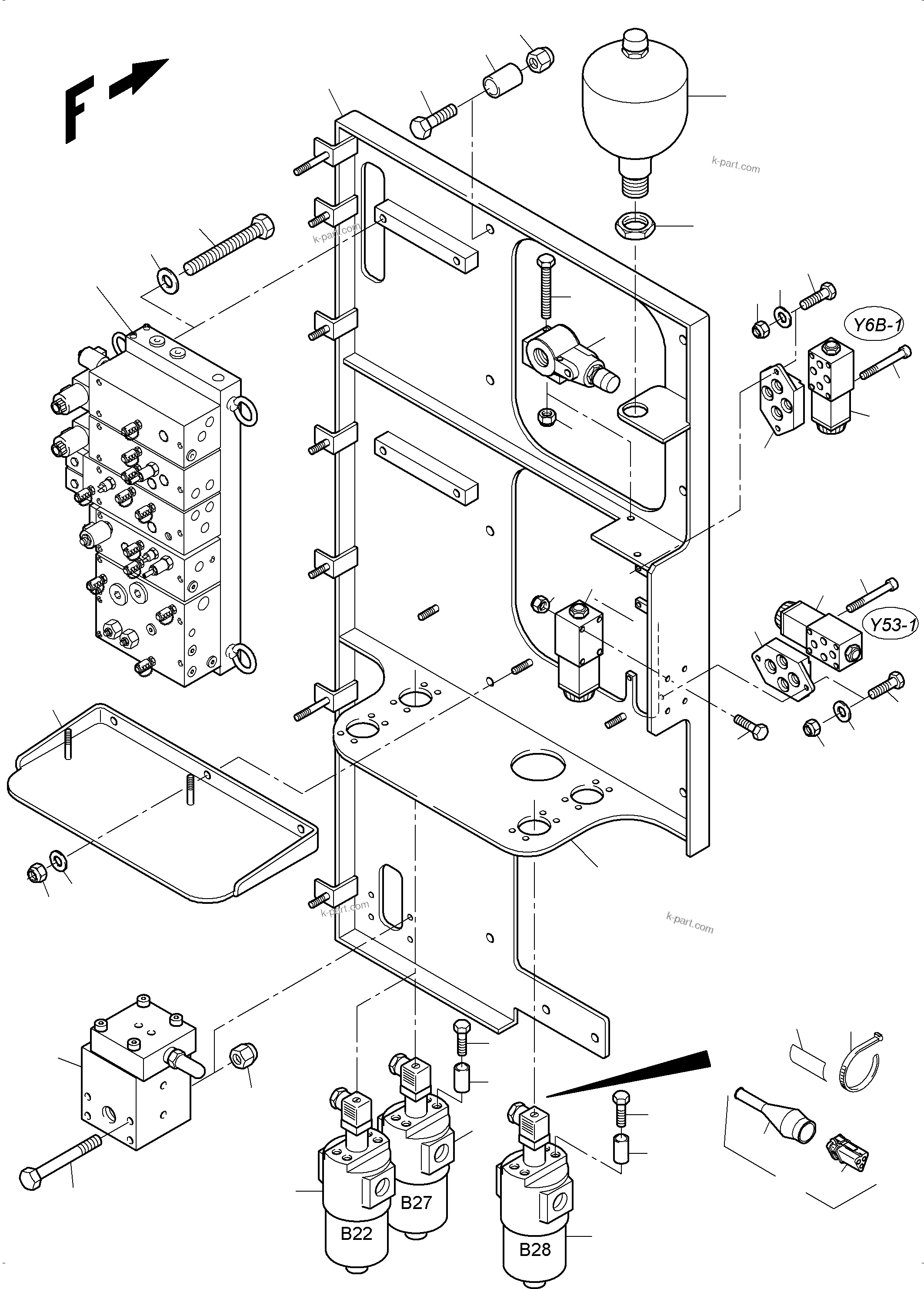 Komatsu parts book diagram for PC3000-6 S/N 46247: CONTROL- AND FILTER PLATE
