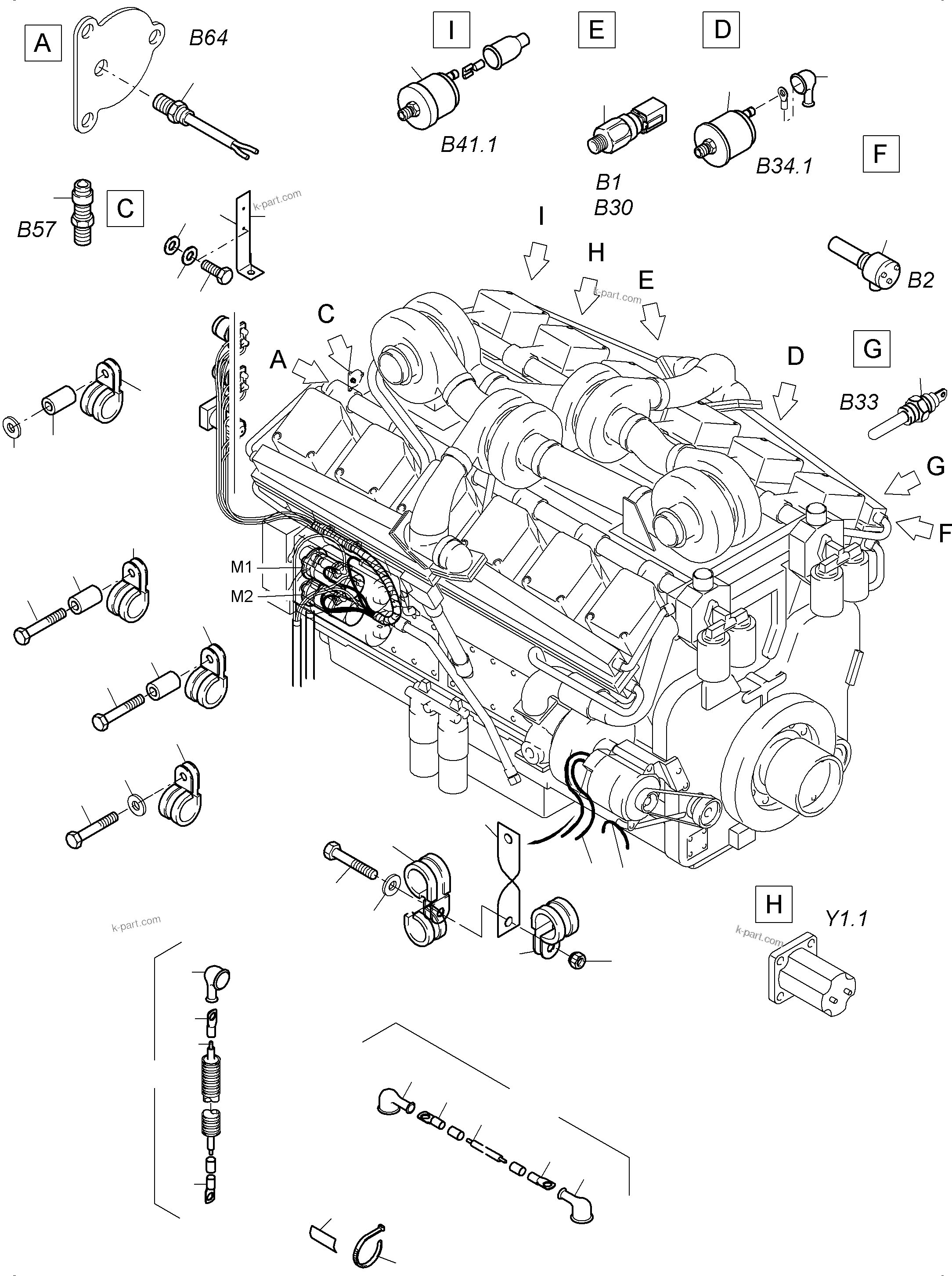 Komatsu parts book diagram for PC3000-6 S/N 46247: CABLES - ENGINE KOMTRAX