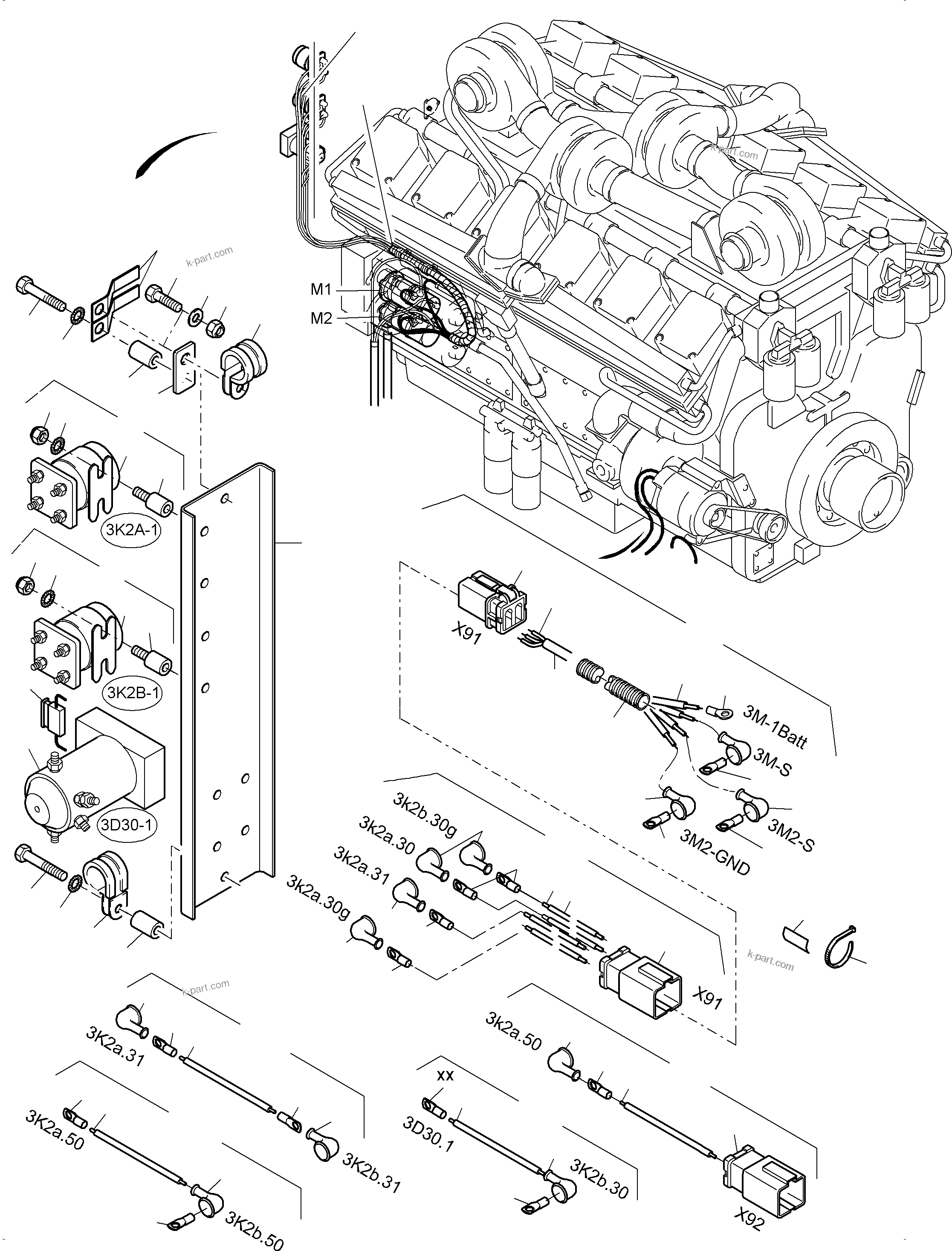 Komatsu parts book diagram for PC3000-6 S/N 46247: CABLES - ENGINE KOMTRAX