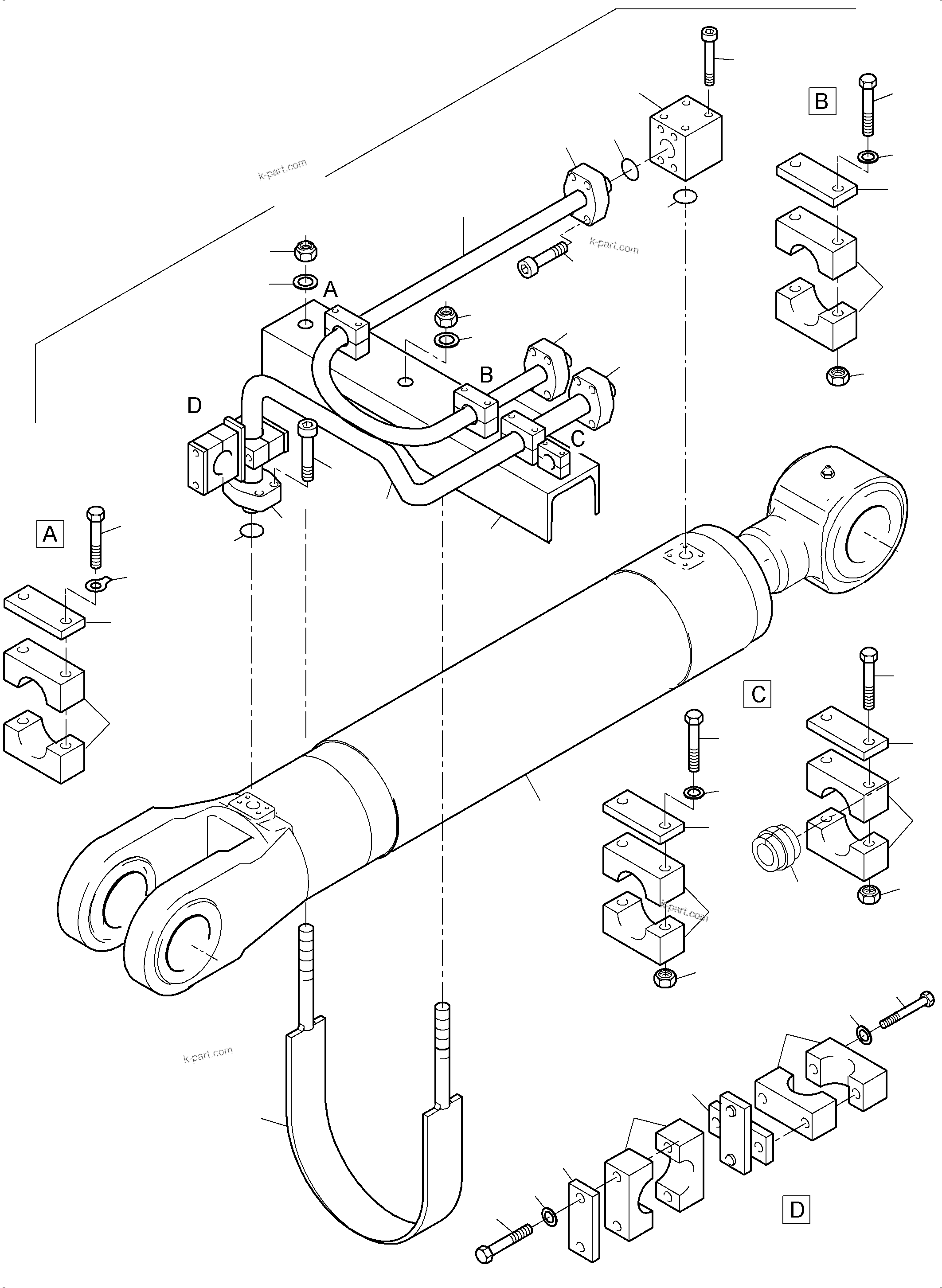 Komatsu parts book diagram for PC3000-6 S/N 46247: PIPING - BACKHOE CYLINDER R.H.
