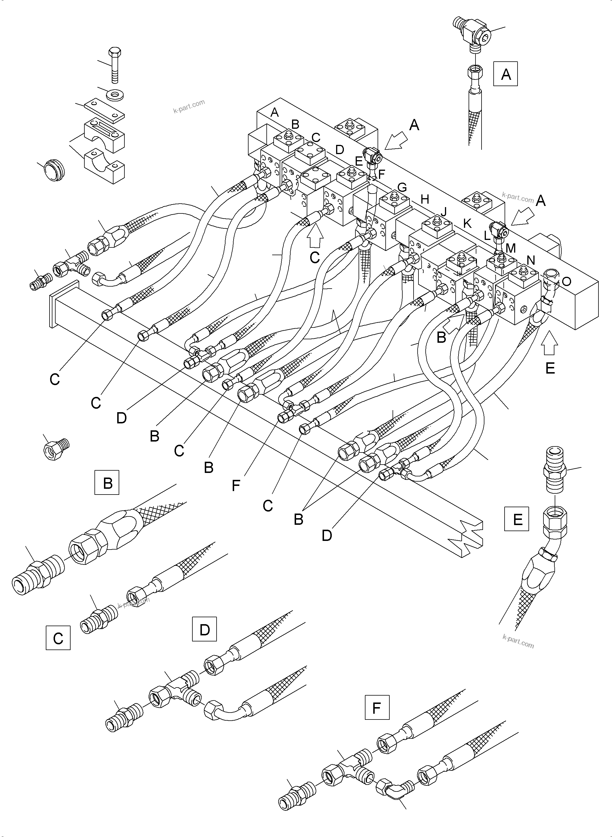 Komatsu parts book diagram for PC3000-6 S/N 46247: RETURN LINES - MANIFOLD (BE)