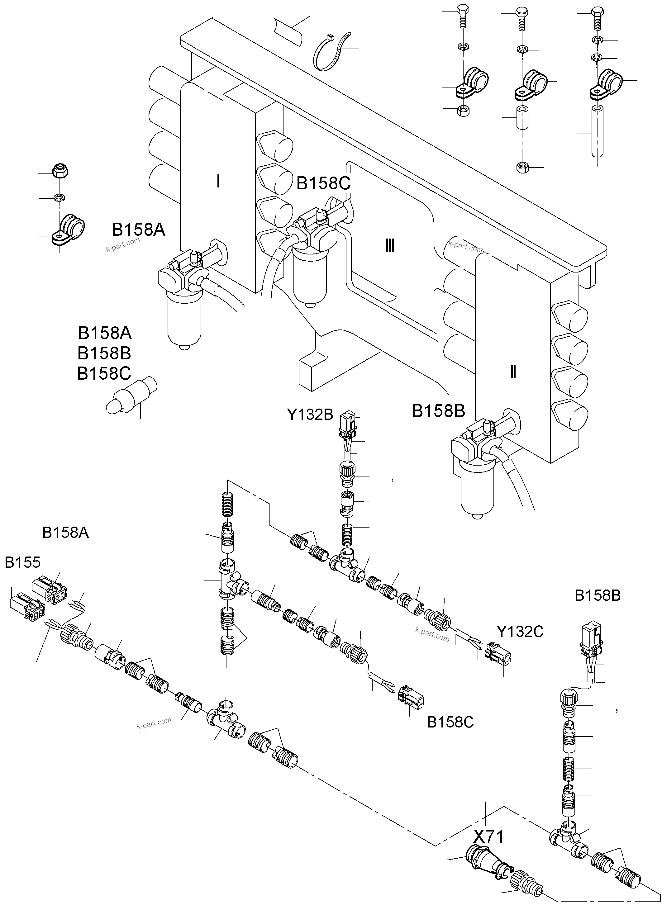 Komatsu parts book diagram for PC3000-6 S/N 46252: CABLES - SUPPORT, CONTROL UNIT - H.P. FILTER
