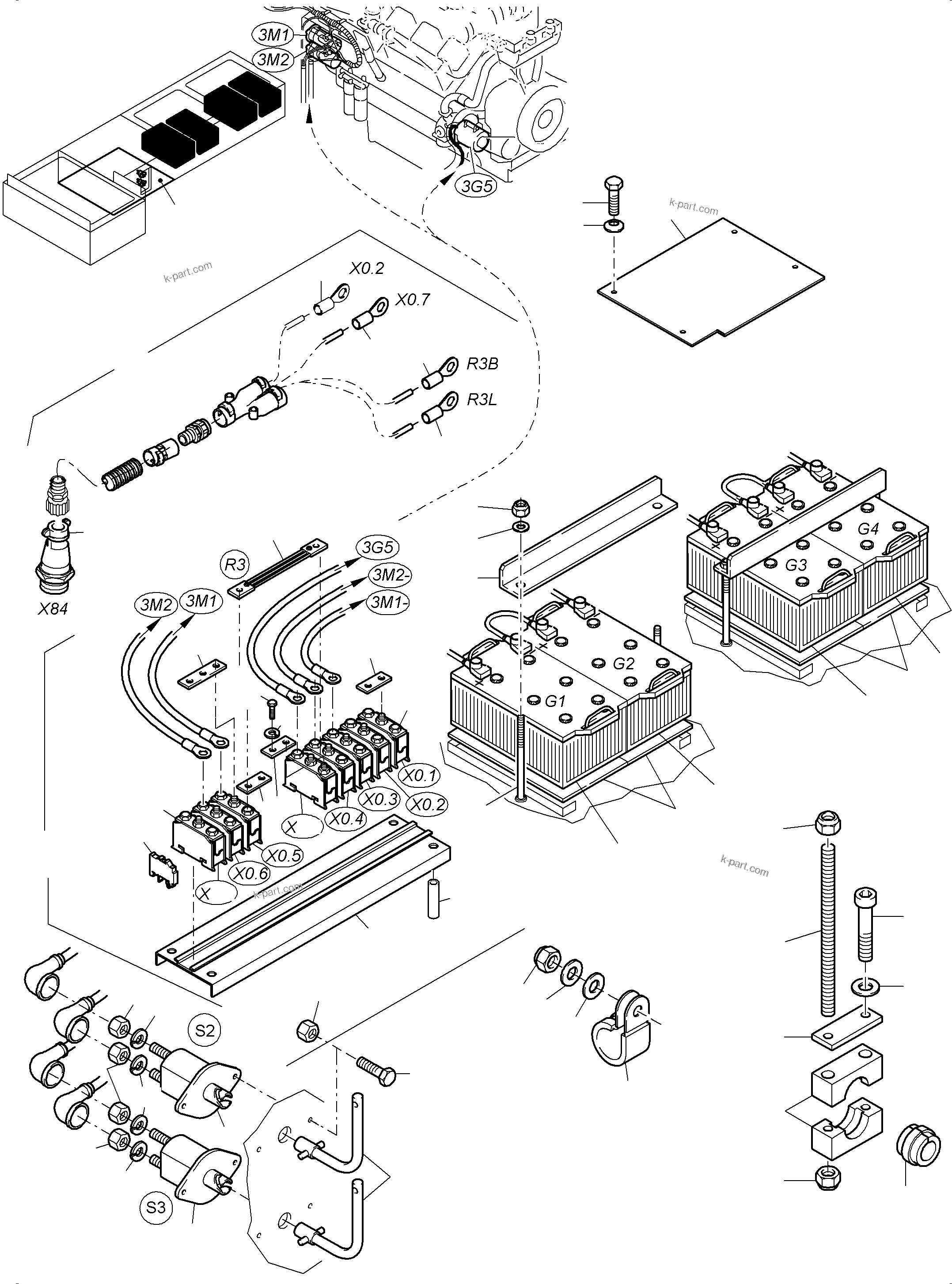 Komatsu parts book diagram for PC3000-6 S/N 46252: BATTERIES WITH CABLES