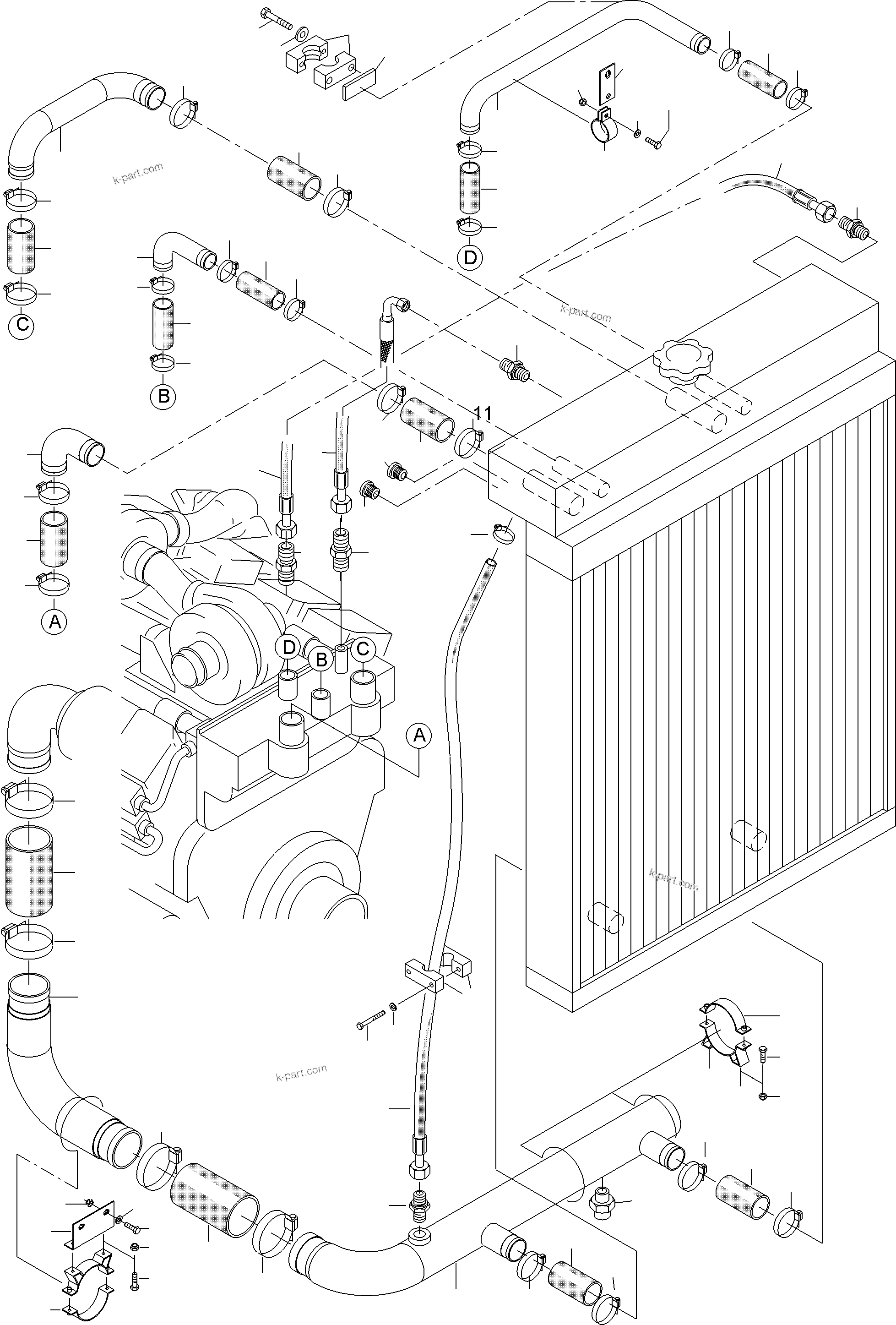 Komatsu parts book diagram for PC3000-6 S/N 46252: COOLANT LINES