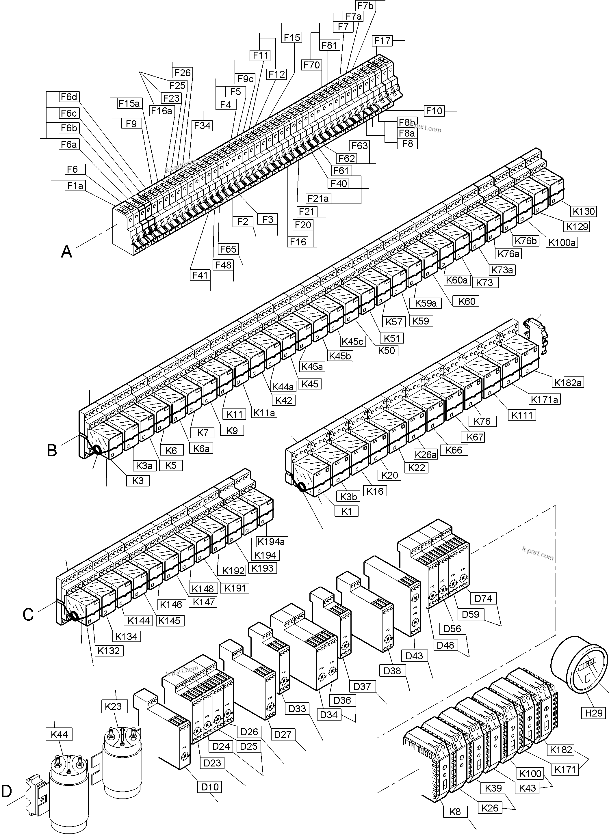 Komatsu parts book diagram for PC3000-6 S/N 46252: MAIN SWITCH BOX X2