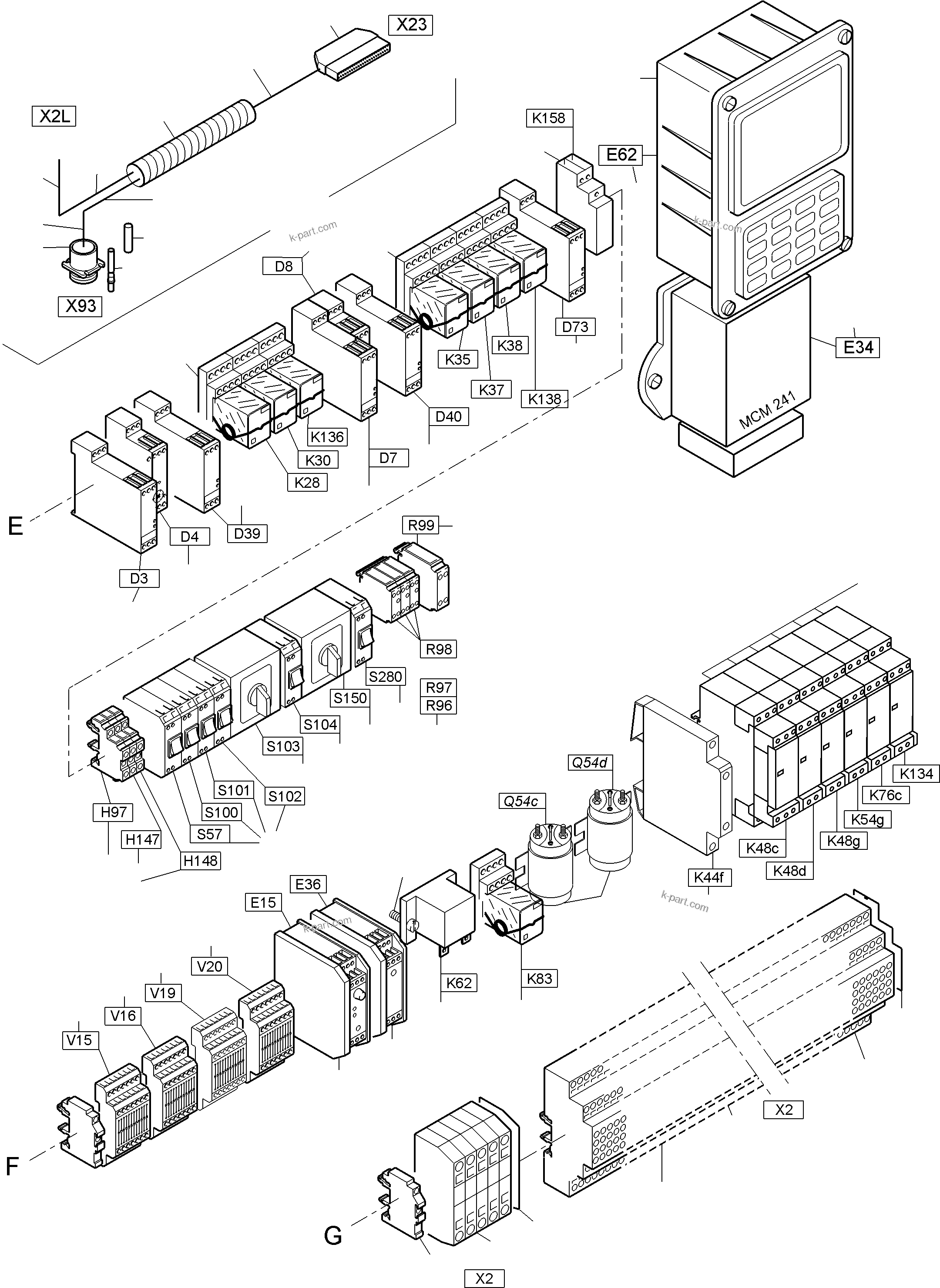 Komatsu parts book diagram for PC3000-6 S/N 46252: MAIN SWITCH BOX X2
