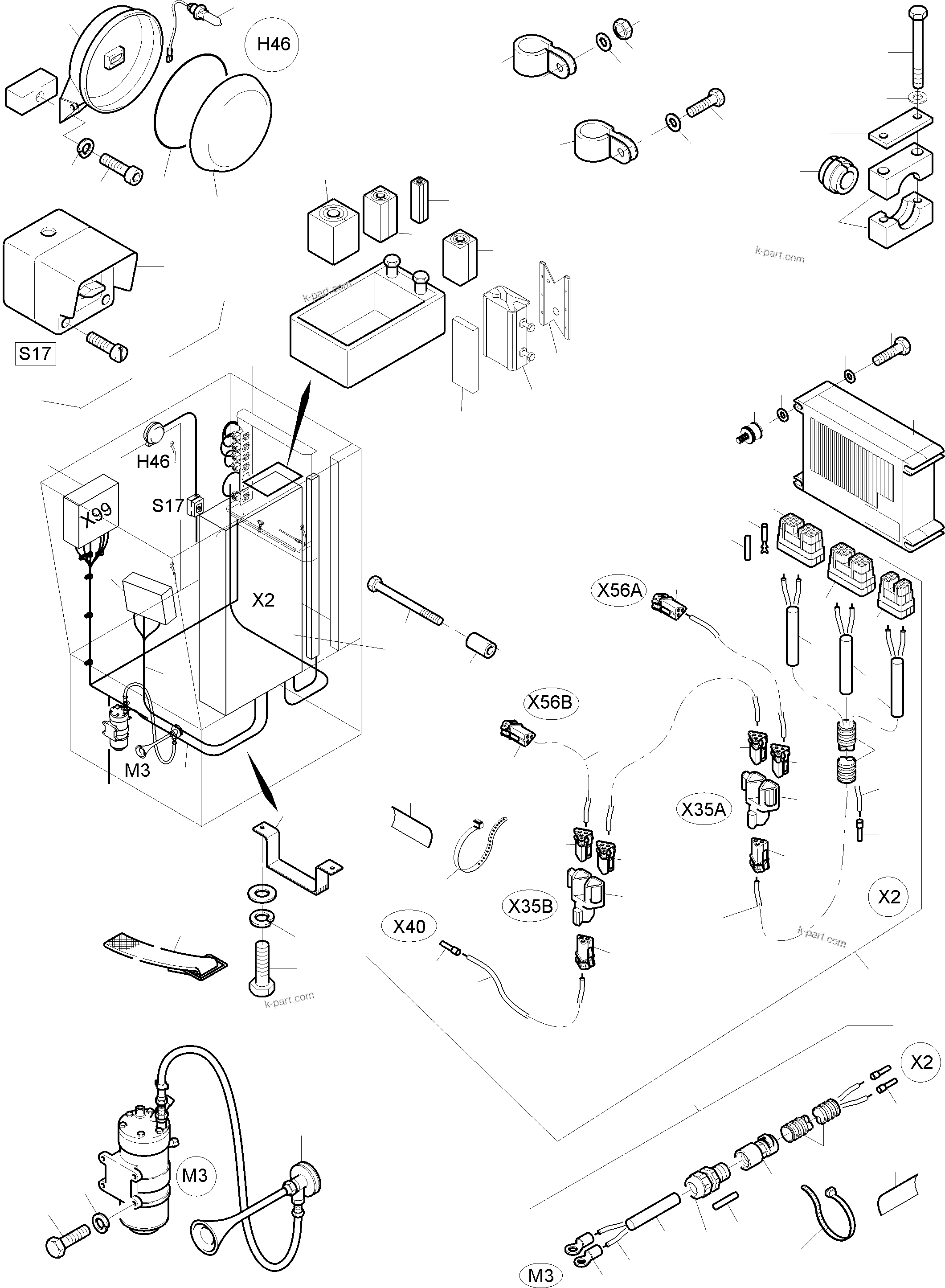 Komatsu parts book diagram for PC3000-6 S/N 46252: ELECTRIC - CAB SUPPORT (UMBAU)