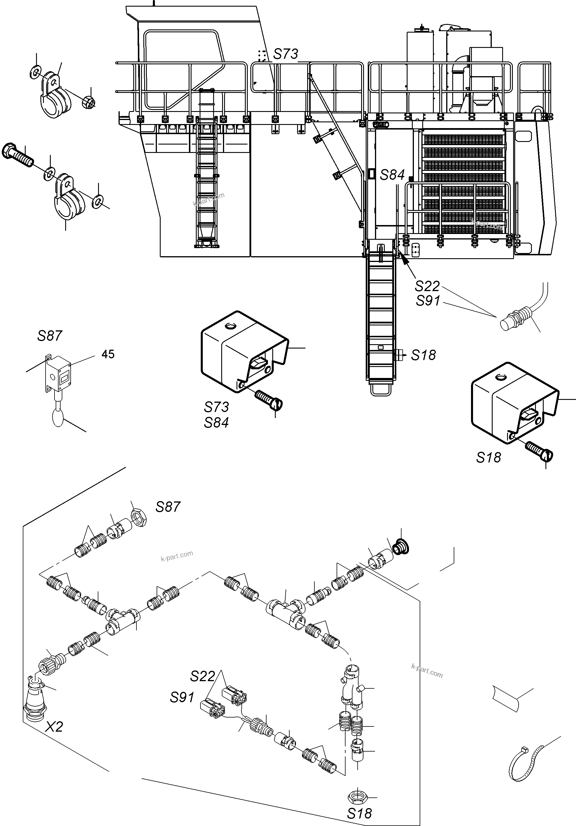Komatsu parts book diagram for PC3000-6 S/N 46252: ELECTRIC PARTS - LADDER