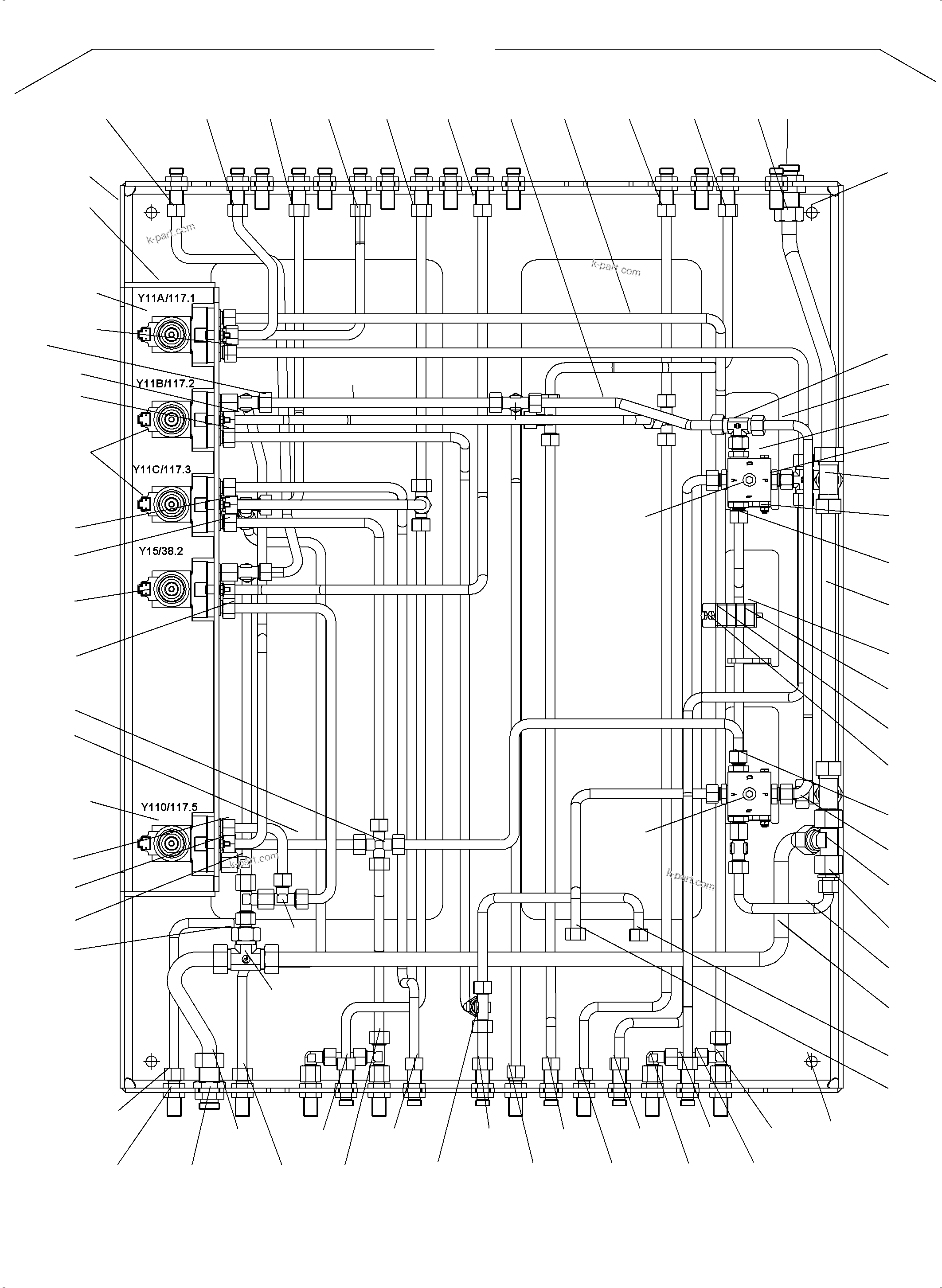 Komatsu parts book diagram for PC3000-6 S/N 46252: PIPES - PILOT CONTROL PLATE (BE)
