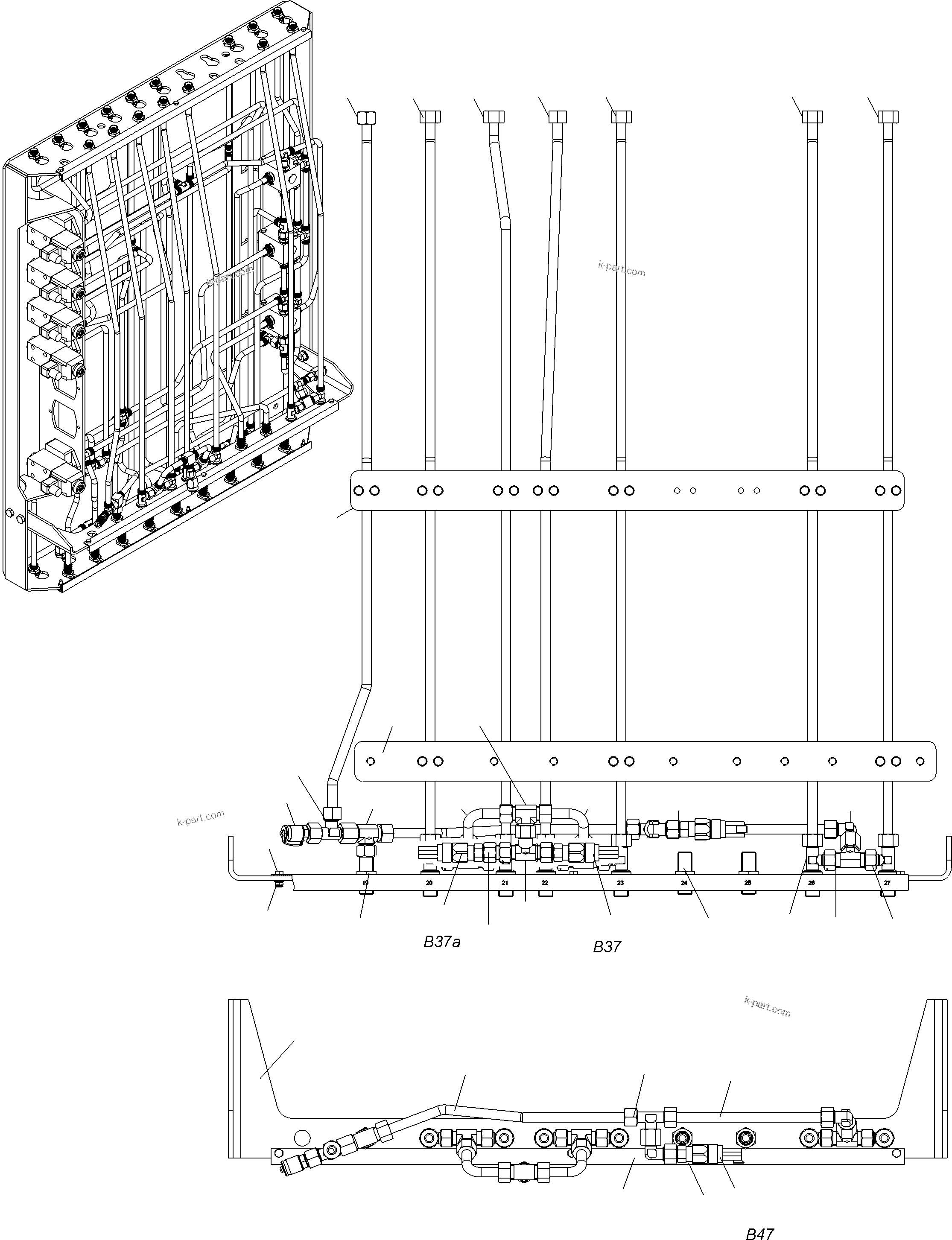 Komatsu parts book diagram for PC3000-6 S/N 46252: PIPES - PILOT CONTROL PLATE (BE)