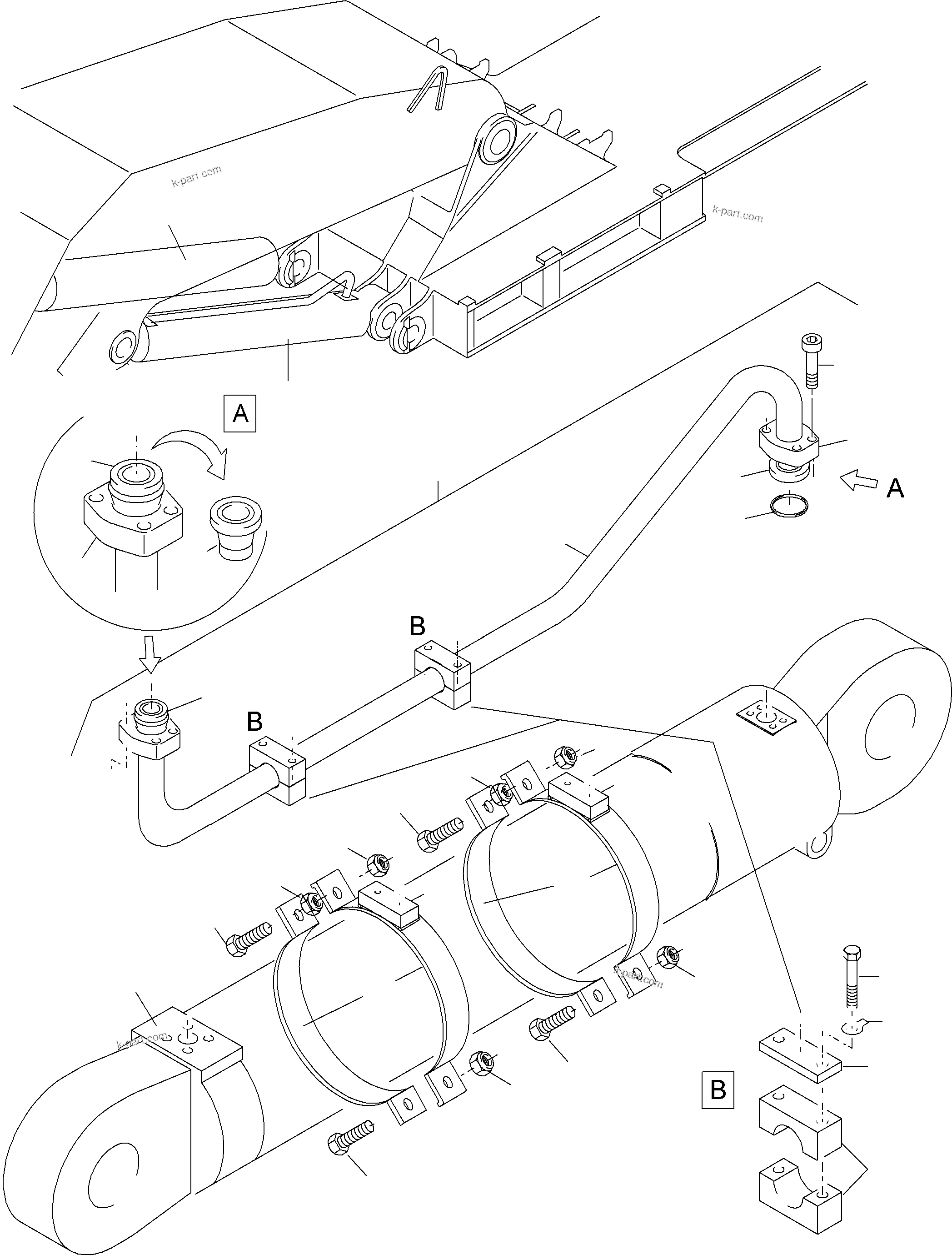 Komatsu parts book diagram for PC4000-6 S/N 58125: PIPING - BOOM CYLINDERBACKHOE BUCKET