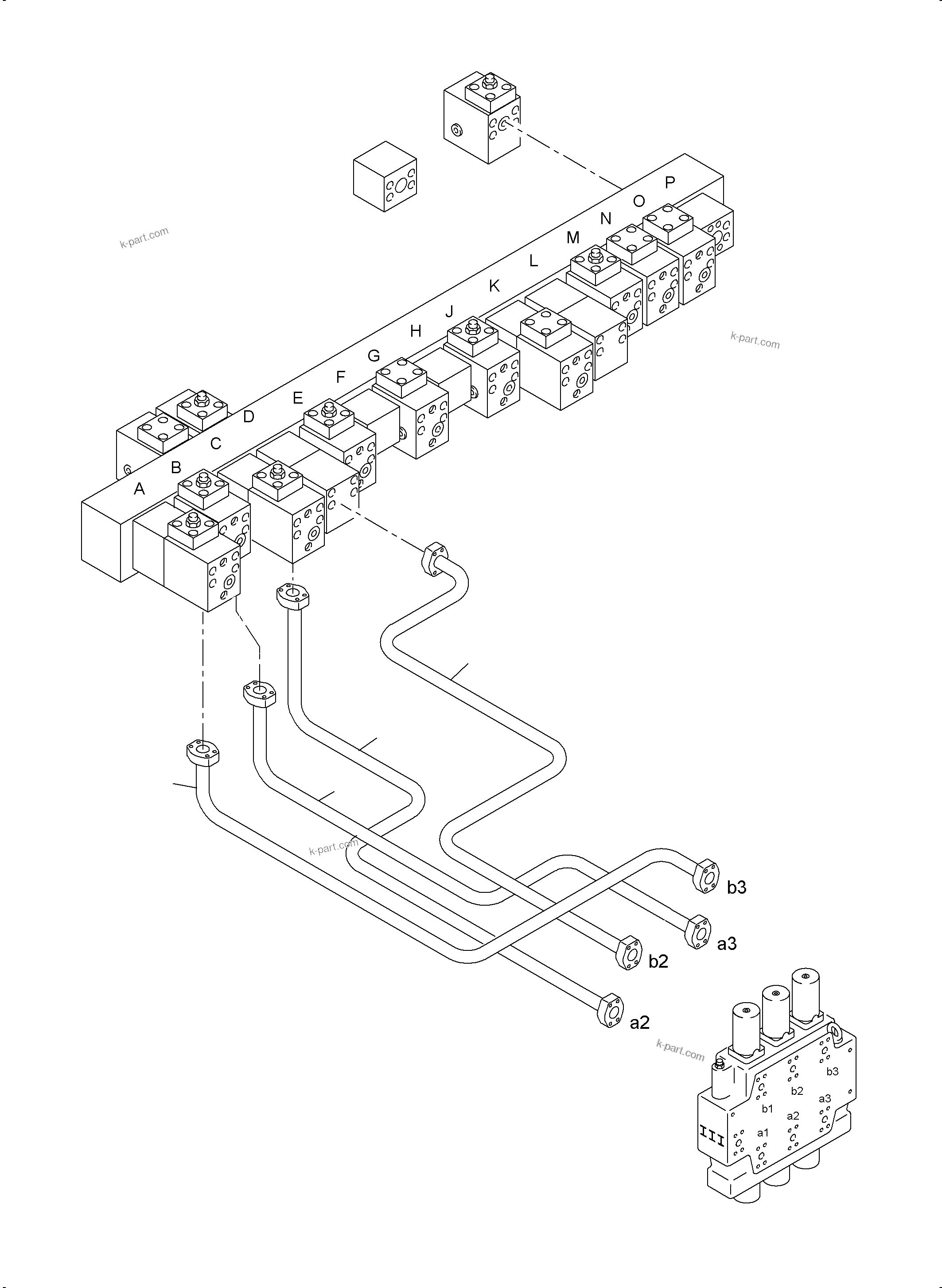 Komatsu parts book diagram for PC4000-6 S/N 58125: PRESSURE LINES CONTROL BLOCKS MAINFOLD