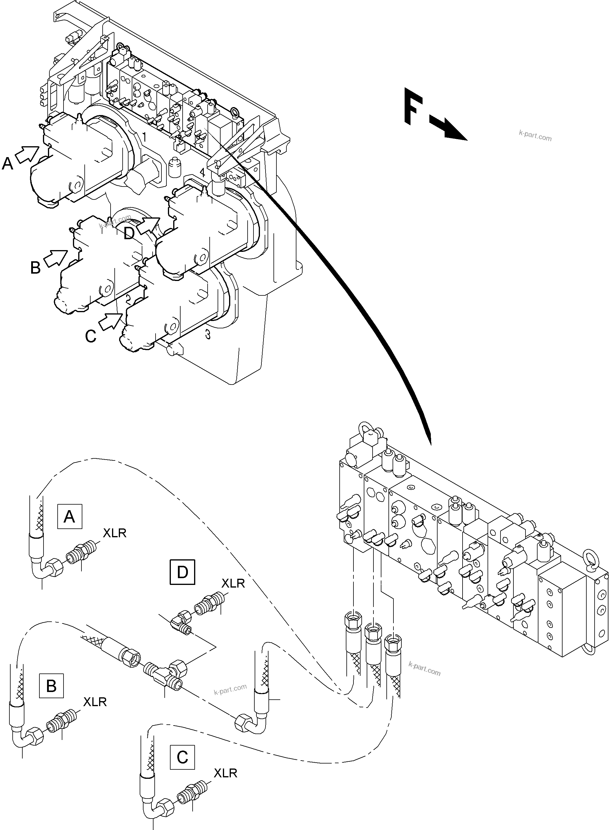 Komatsu parts book diagram for PC4000-6 S/N 58125: MAIN PUMPS CONTROL (XLR/PST)