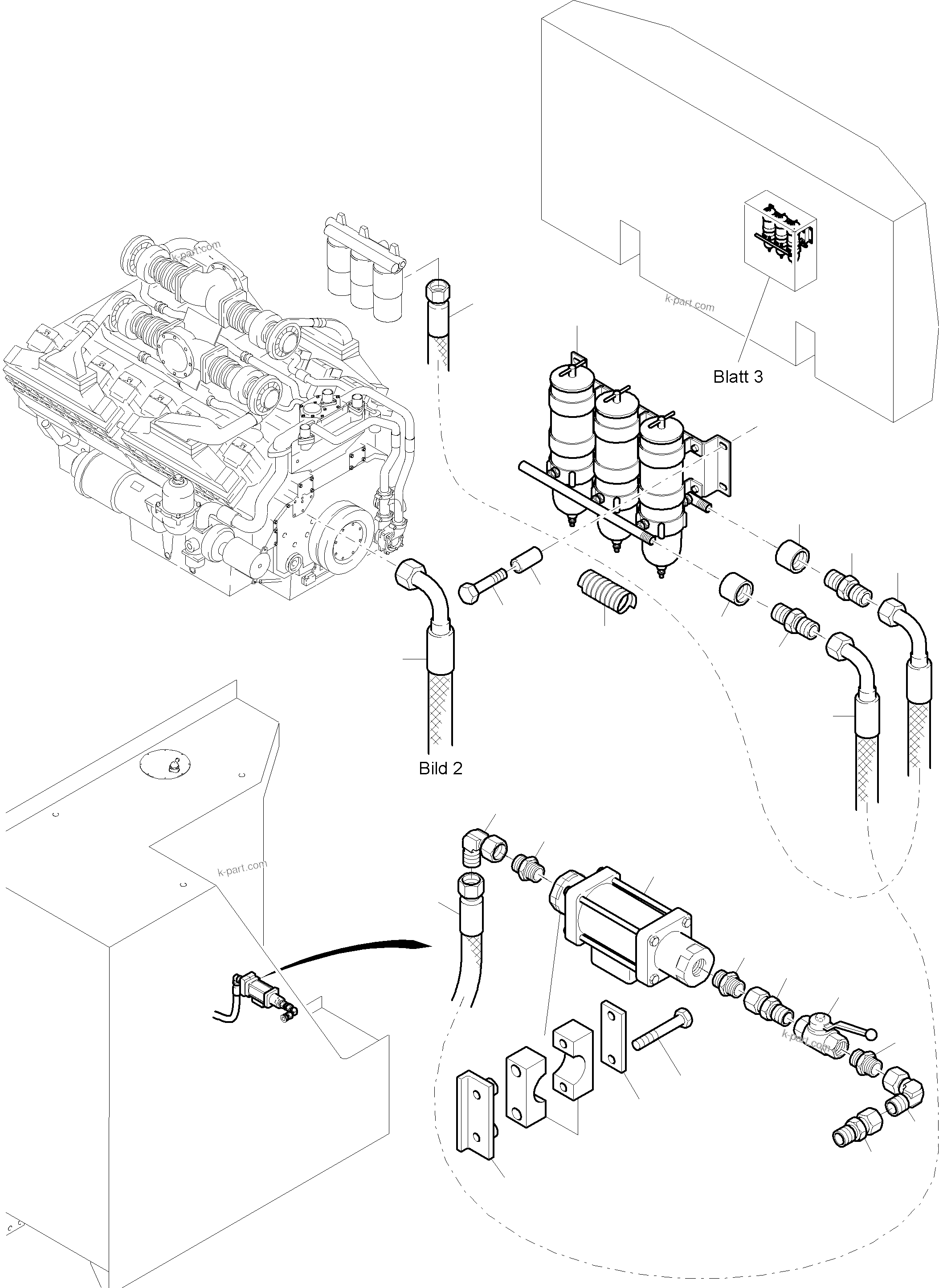 Komatsu parts book diagram for PC4000-6 S/N 58125: FUEL LINES WITH SEPARATOR