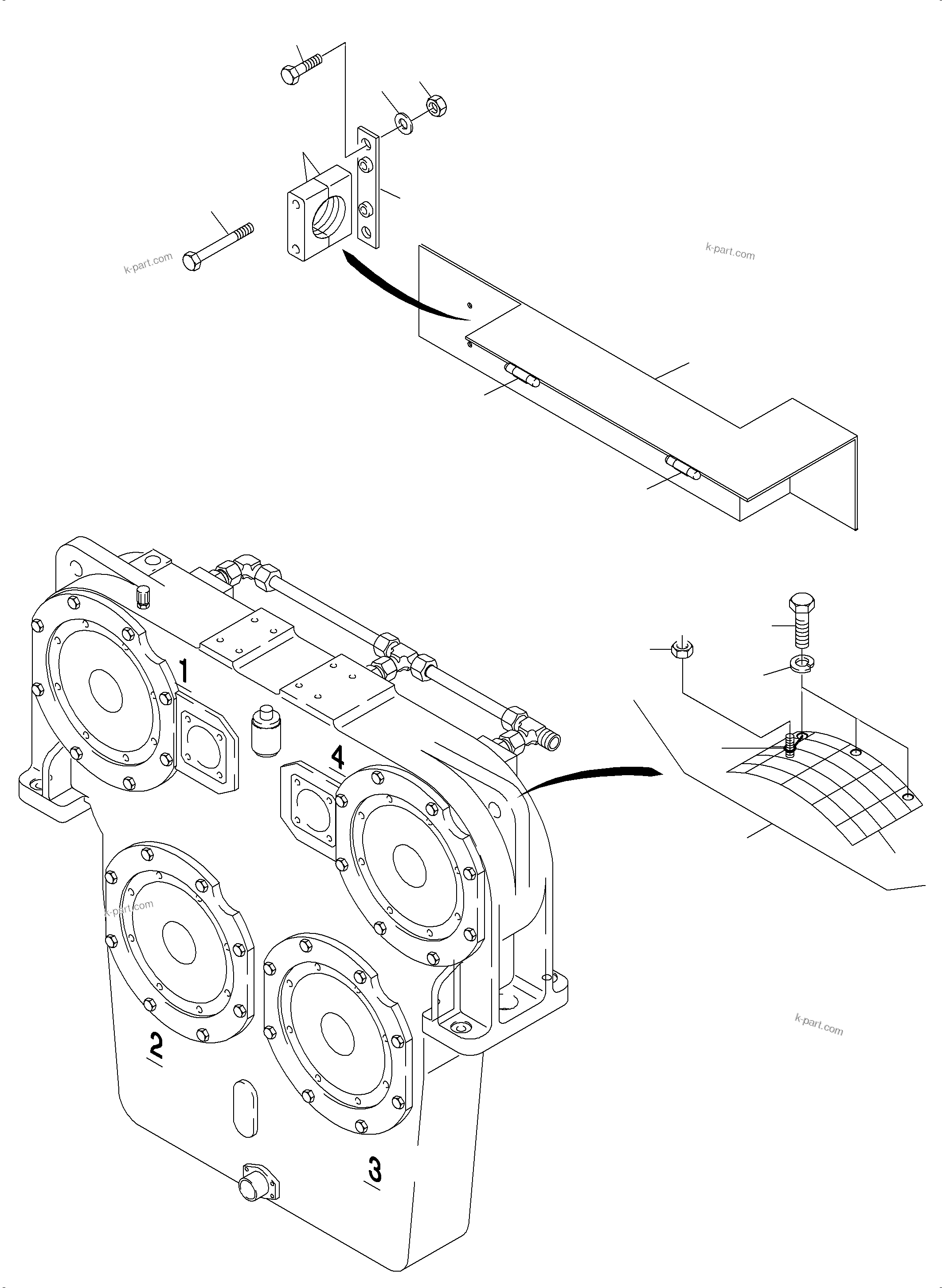 Komatsu parts book diagram for PC4000-6 S/N 58125: PUMP MOUNTING; COVER PDG
