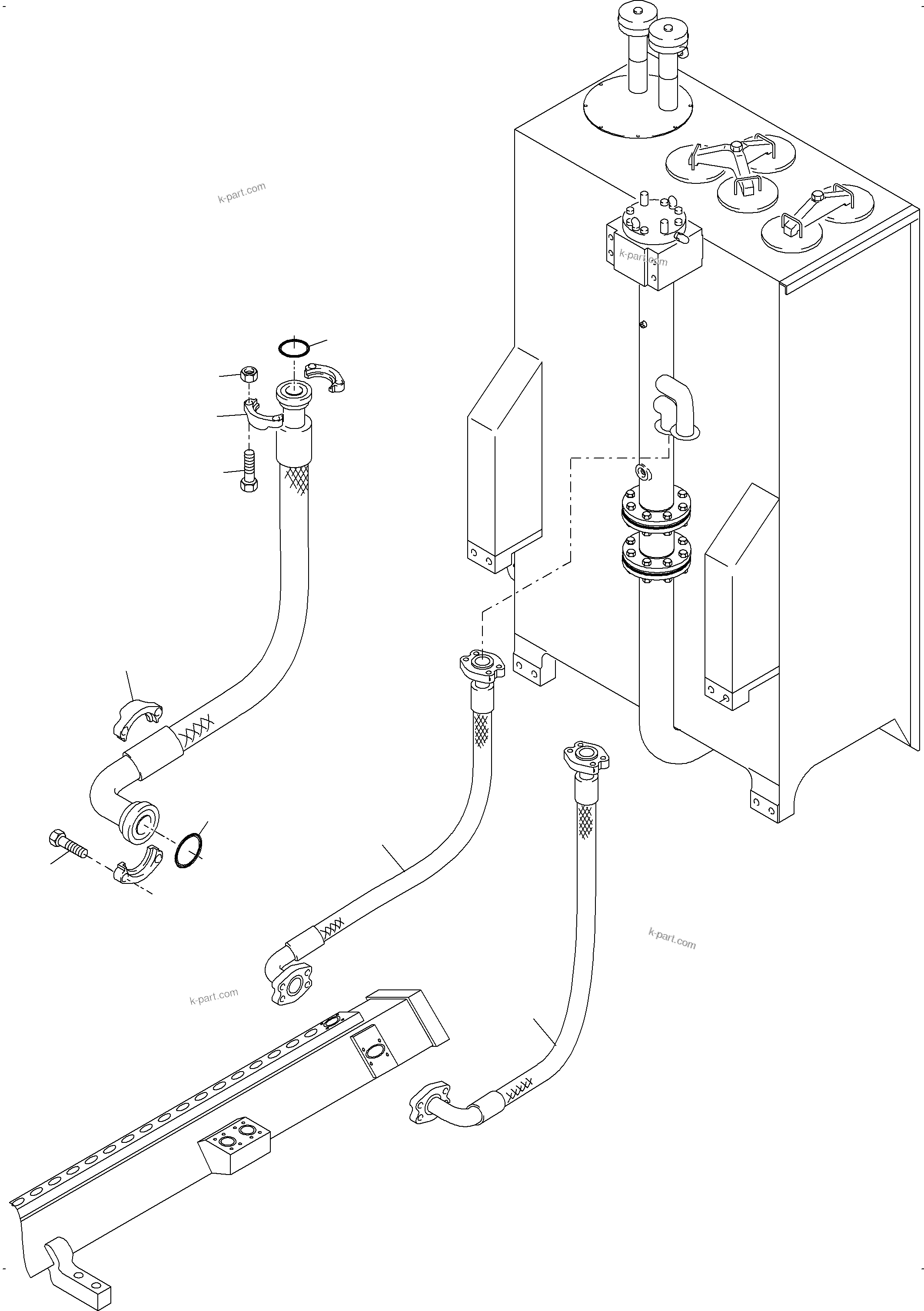 Komatsu parts book diagram for PC4000-6 S/N 58125: RETURN LINES - CONTROL BLOCK, - TANK