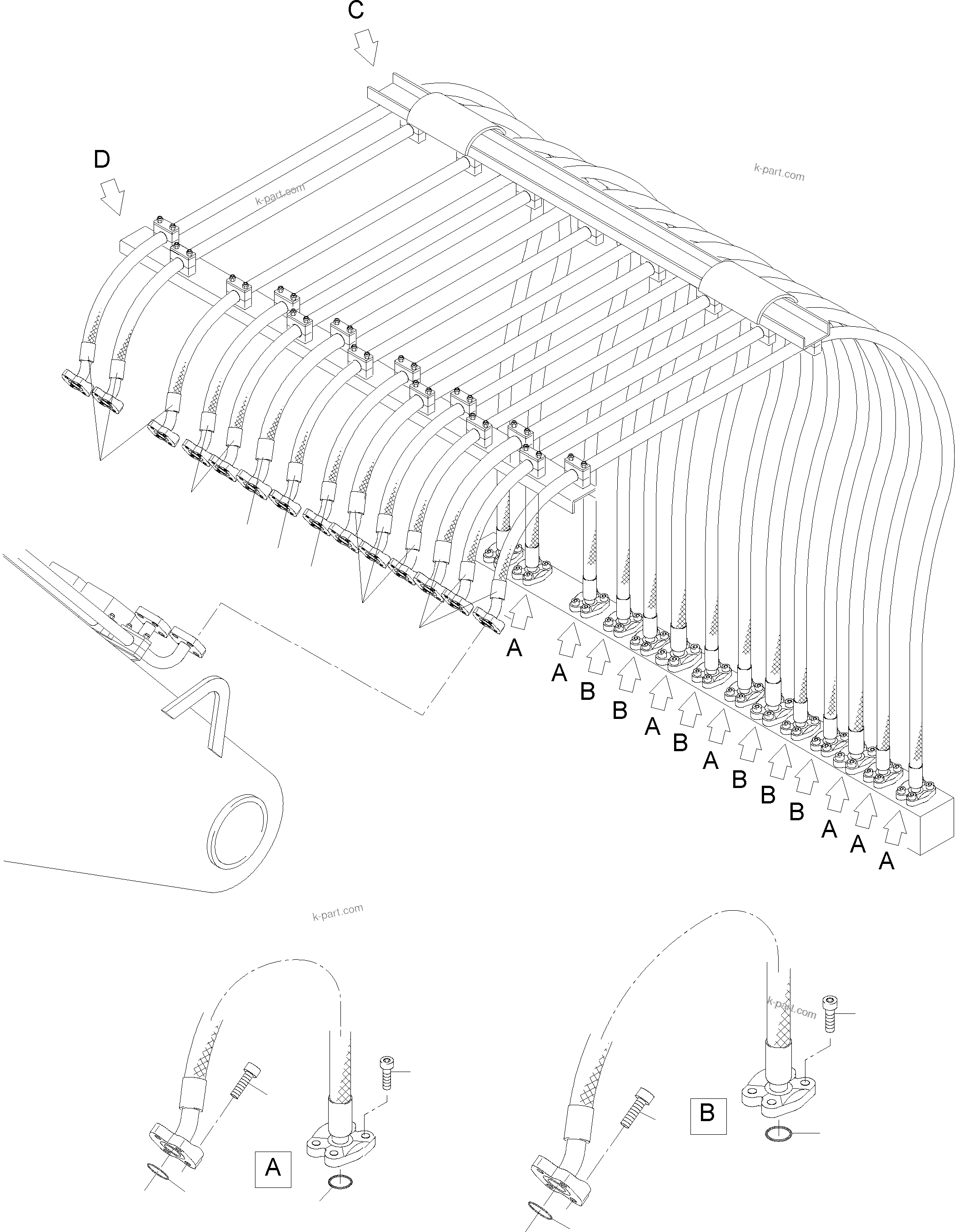 Komatsu parts book diagram for PC4000-6 S/N 58125: HOSES ASSY. - MANIFOLD- BOOM