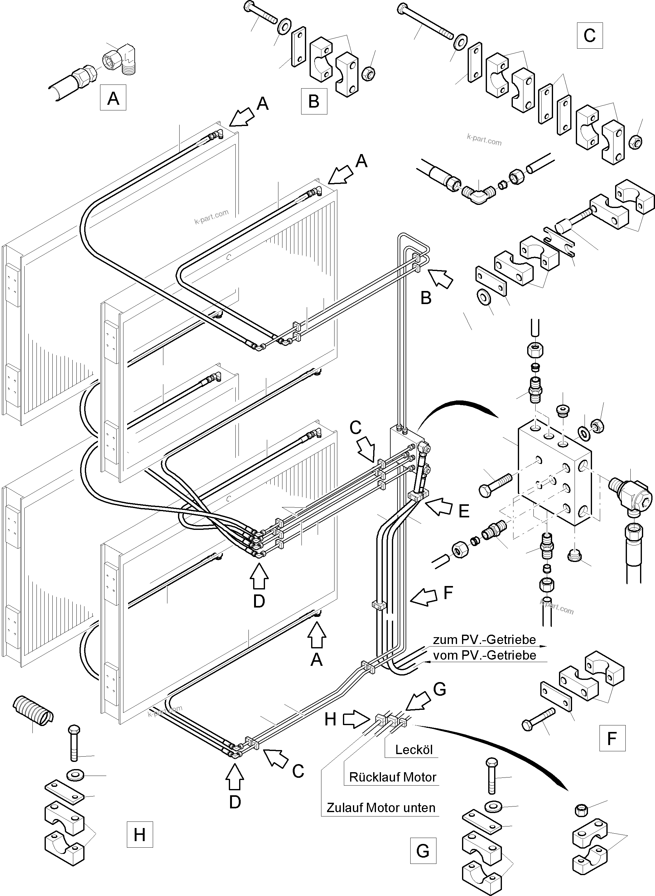 Komatsu parts book diagram for PC4000-6 S/N 58125: OIL COOLER - HOSE ASSY.