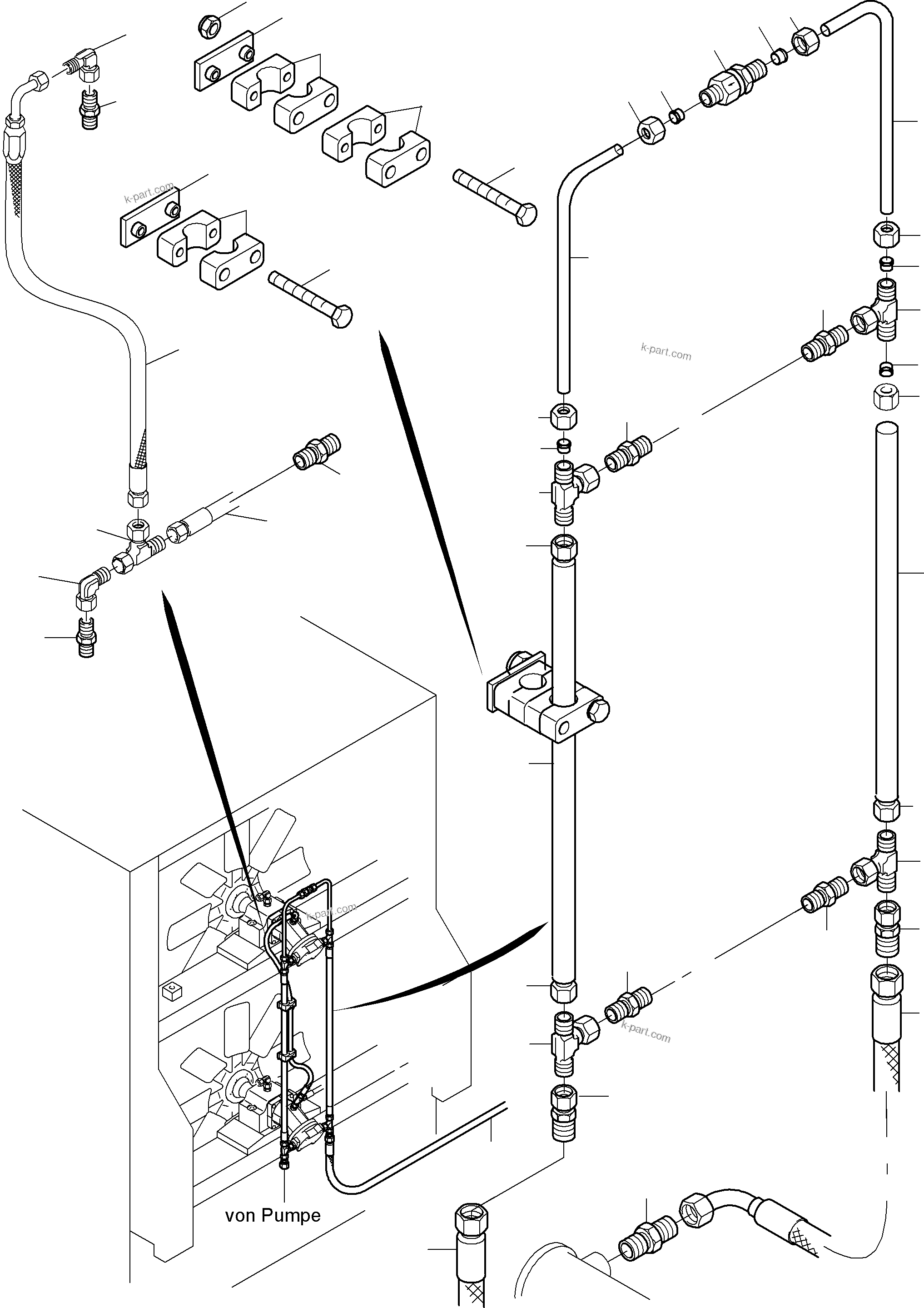 Komatsu parts book diagram for PC4000-6 S/N 58125: LINES - FAN MOTORS, FAN PUMP (OIL COOLER)