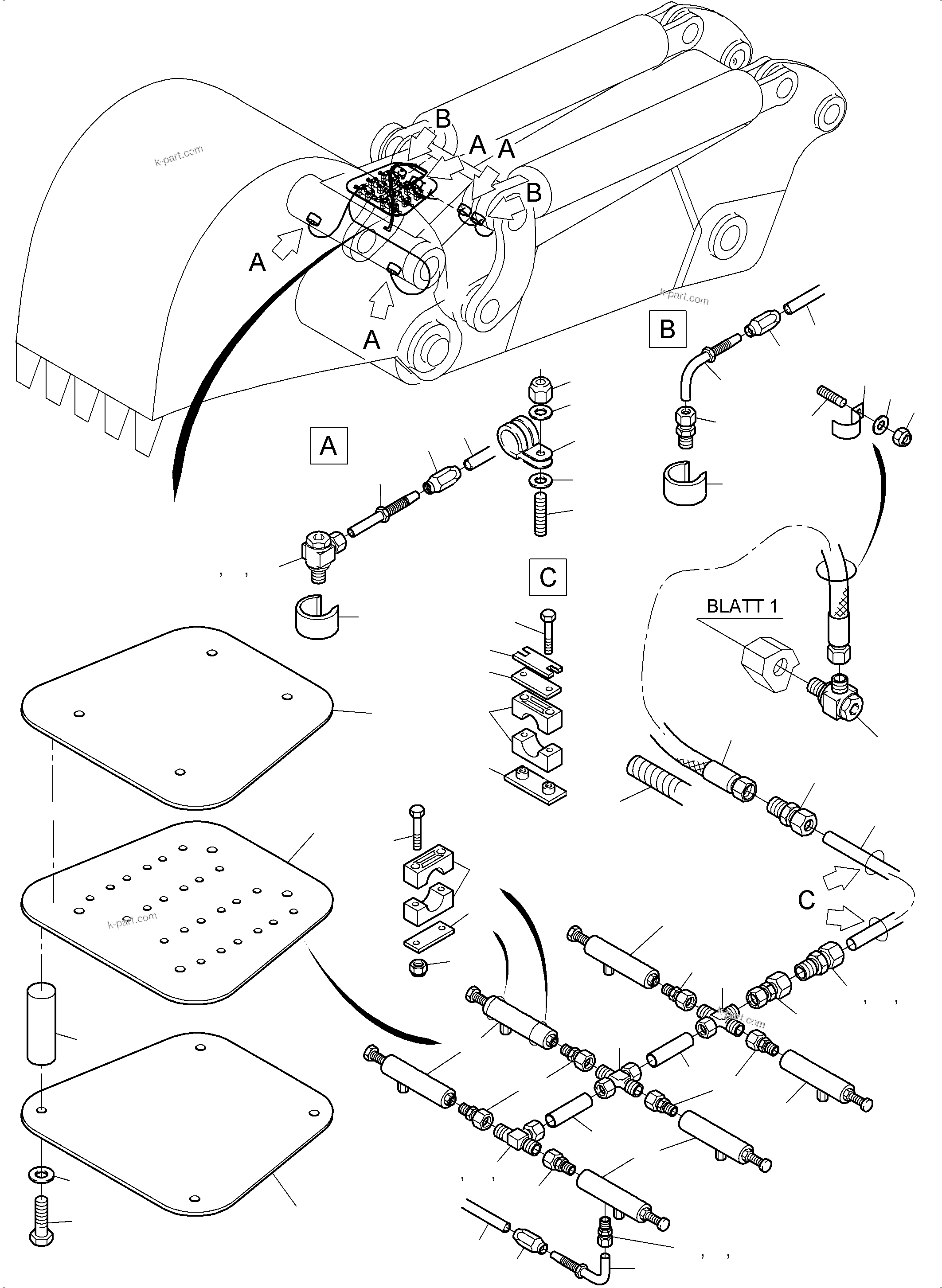 Komatsu parts book diagram for PC4000-6 S/N 58125: STICK - LUBRICATION 4,5 M