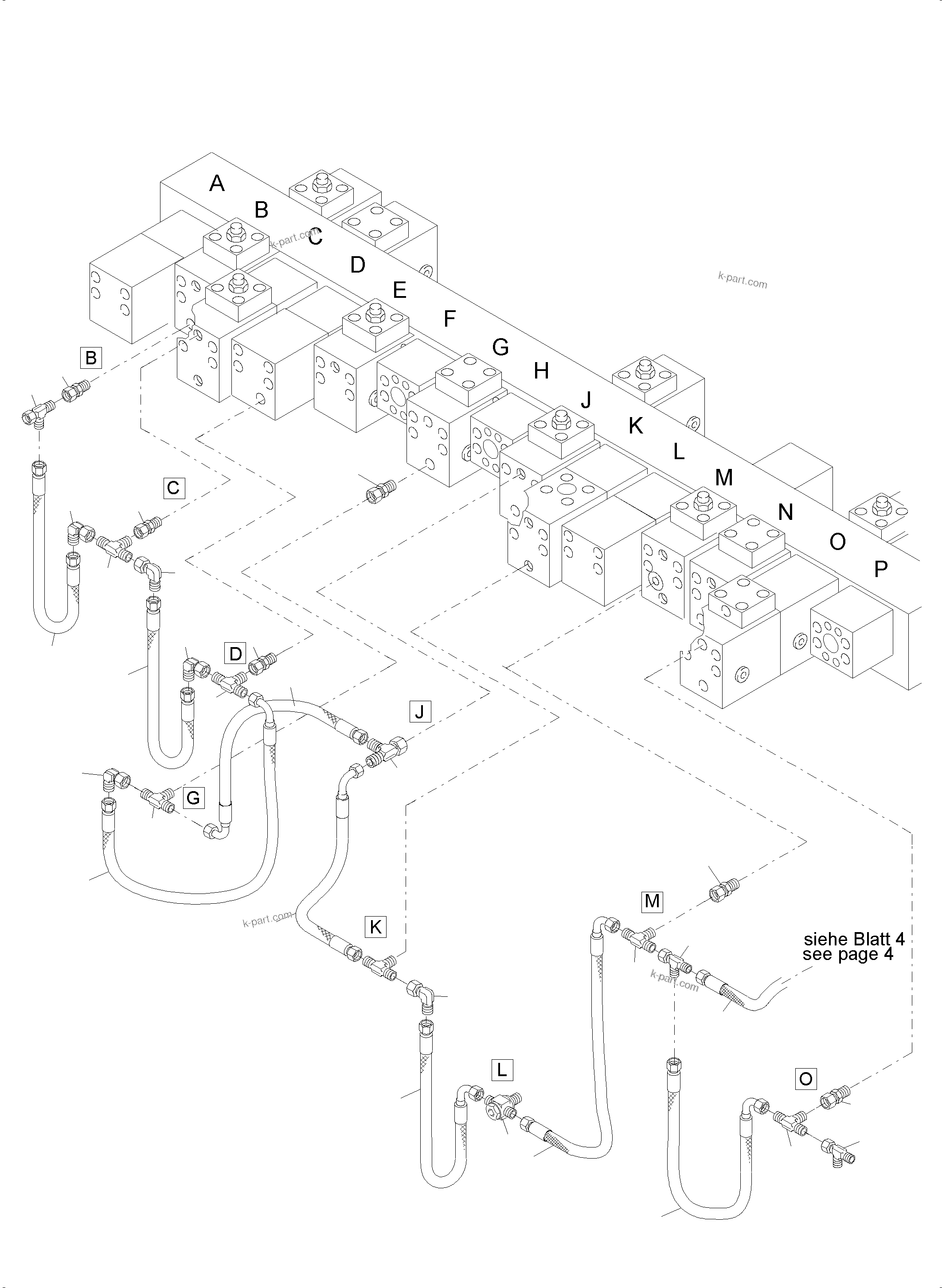 Komatsu parts book diagram for PC4000-6 S/N 58125: MAINFOLD, VALVE AND PIPELINES BHE