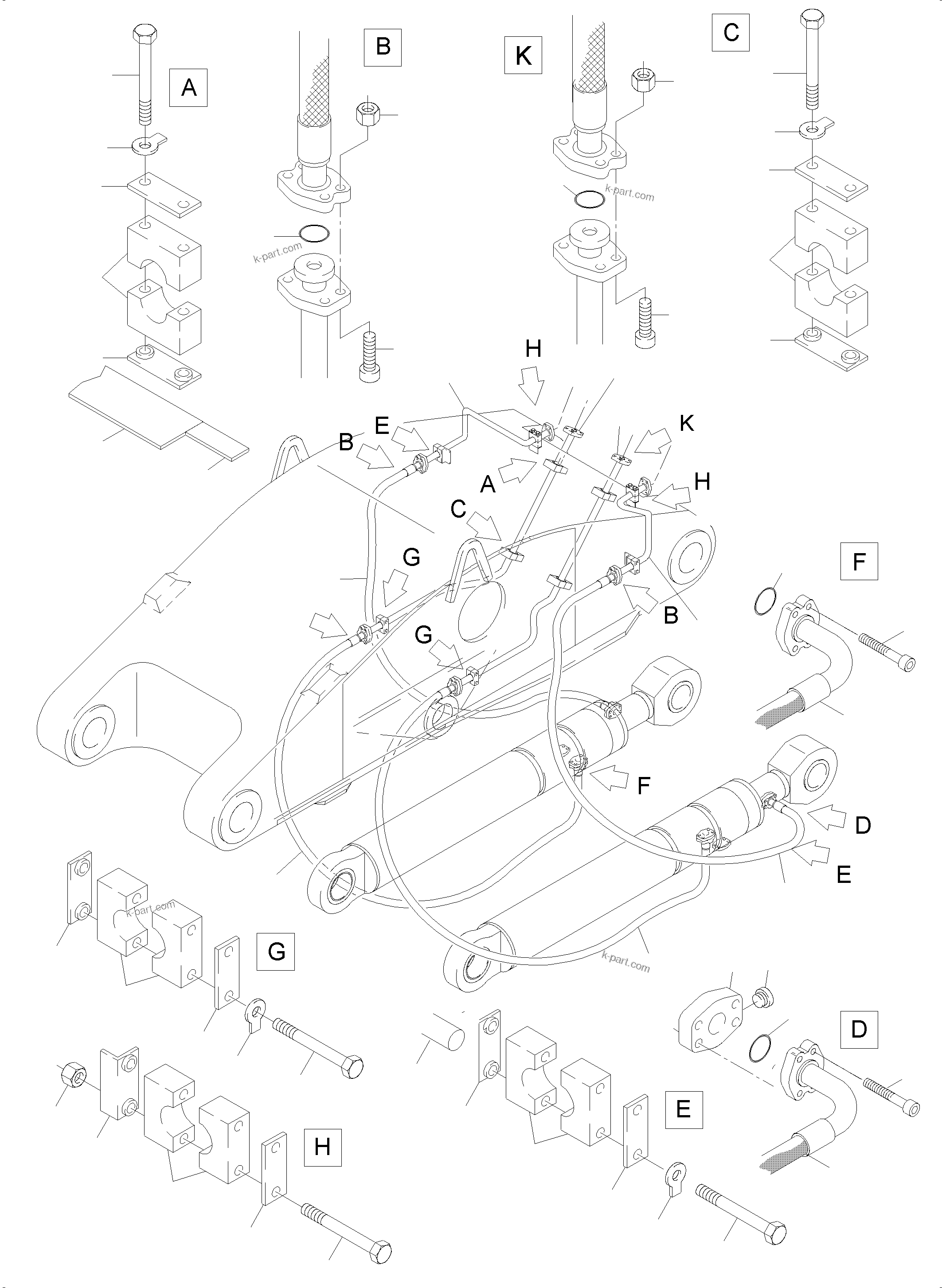 Komatsu parts book diagram for PC4000-6 S/N 58132: BULLCLAM BUCKET STICK 4,9 M