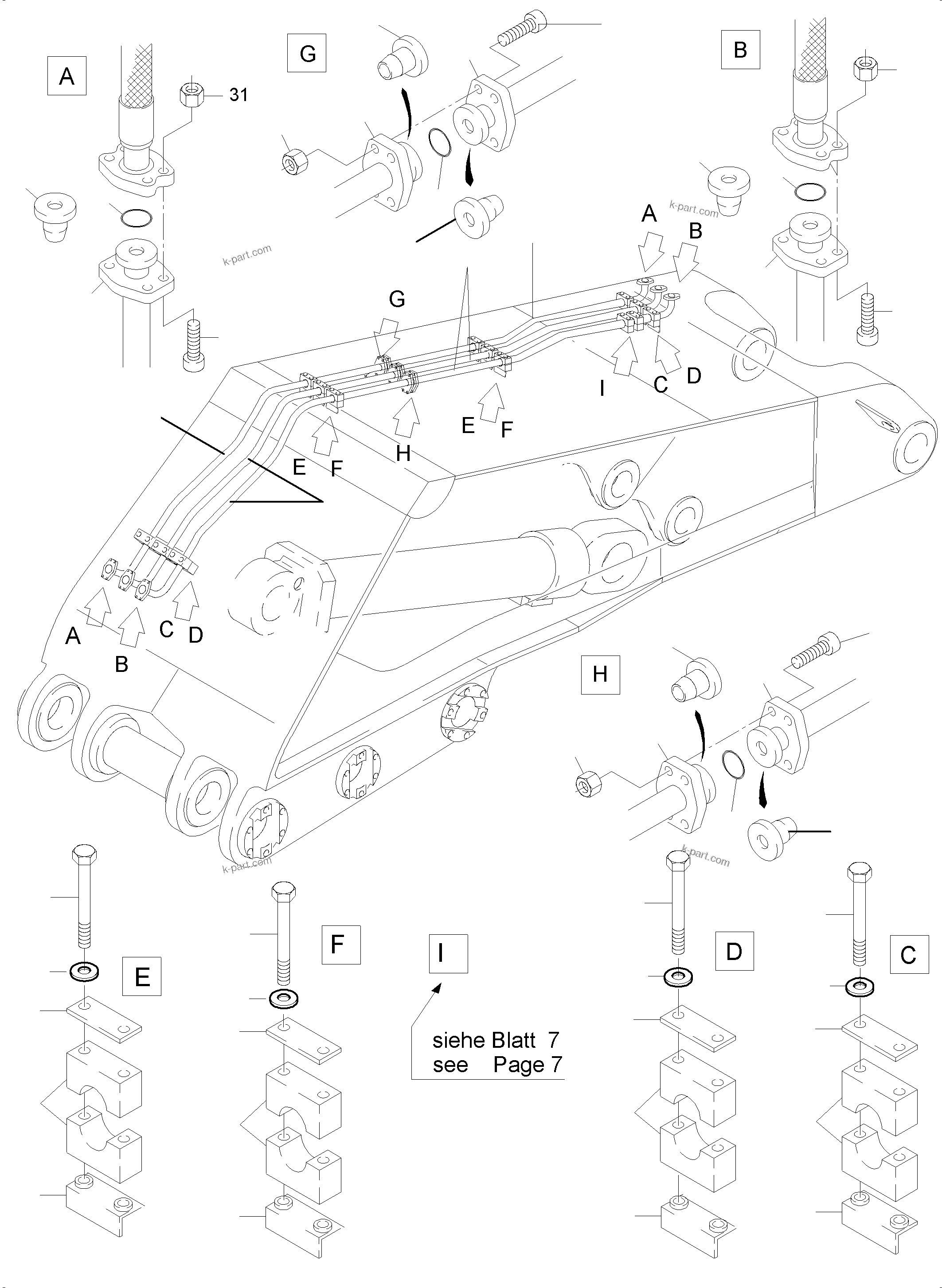 Komatsu parts book diagram for PC4000-6 S/N 58132: BULLCLAM BUCKET BOOM 7,15 M