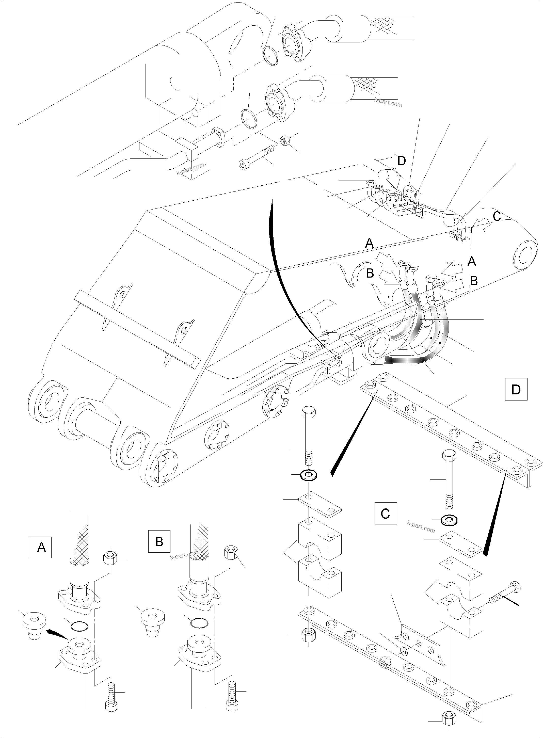 Komatsu parts book diagram for PC4000-6 S/N 58132: BULLCLAM BUCKET BOOM 7,15 M