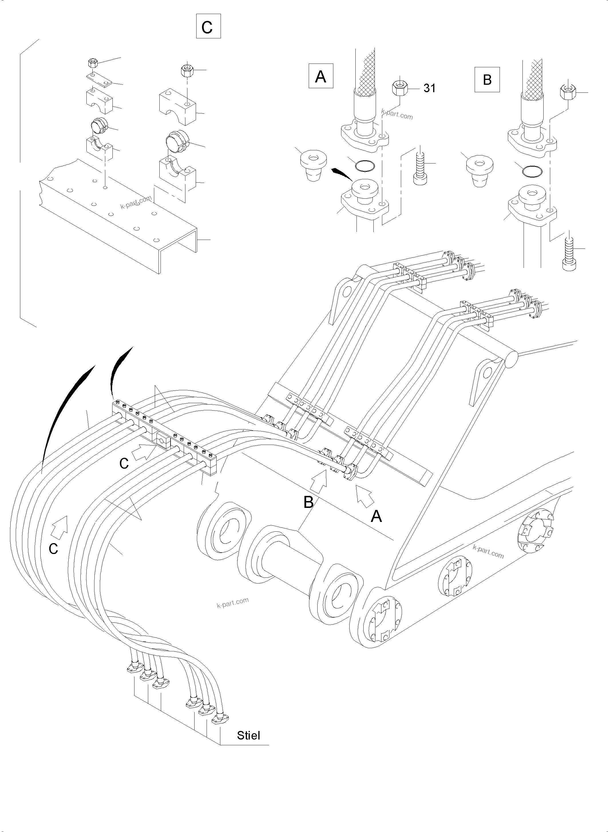 Komatsu parts book diagram for PC4000-6 S/N 58132: BULLCLAM BUCKET BOOM 7,15 M