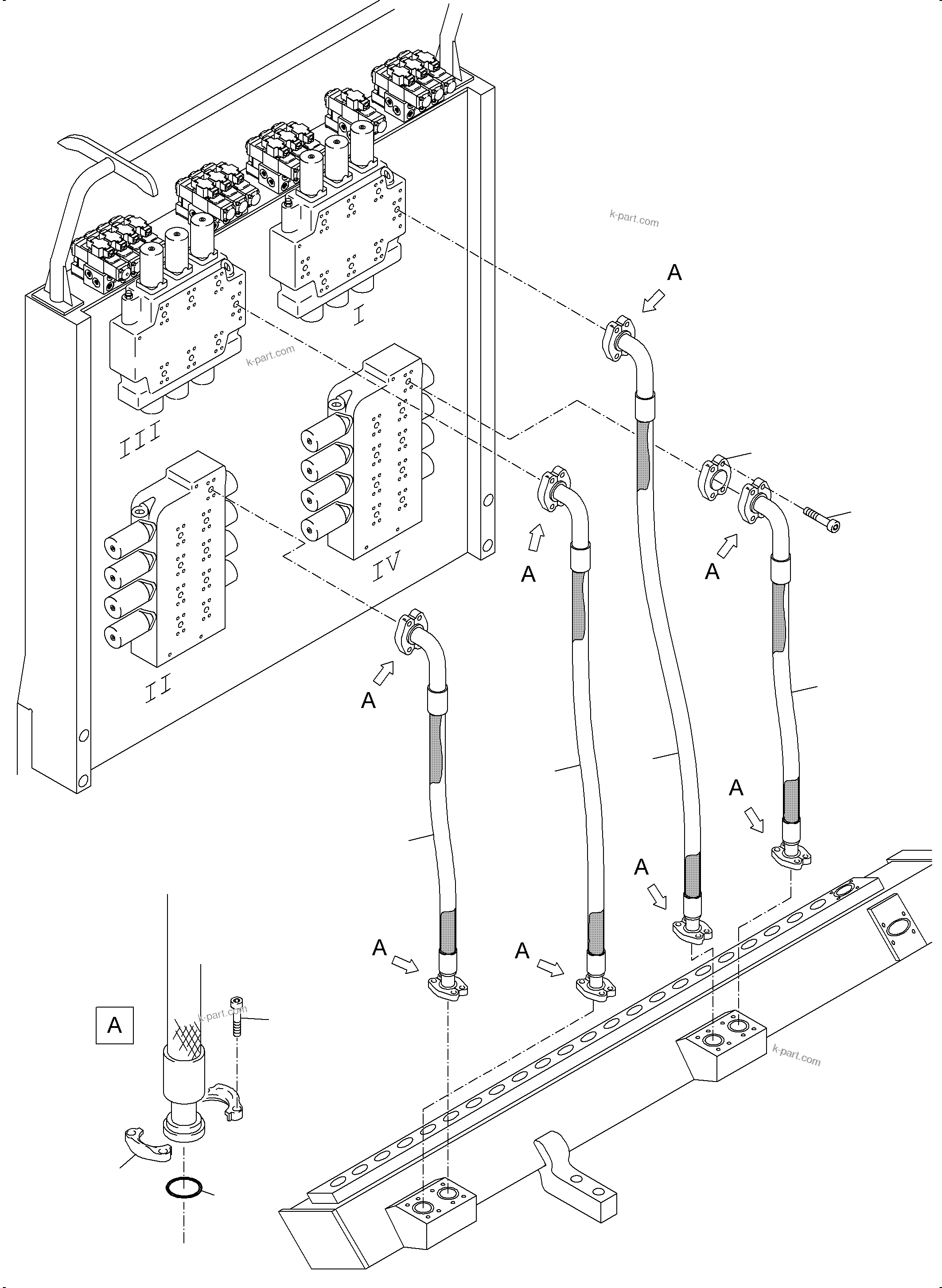 Komatsu parts book diagram for PC4000-6 S/N 58132: RETURN LINES - CONTROL BLOCK, - TANK