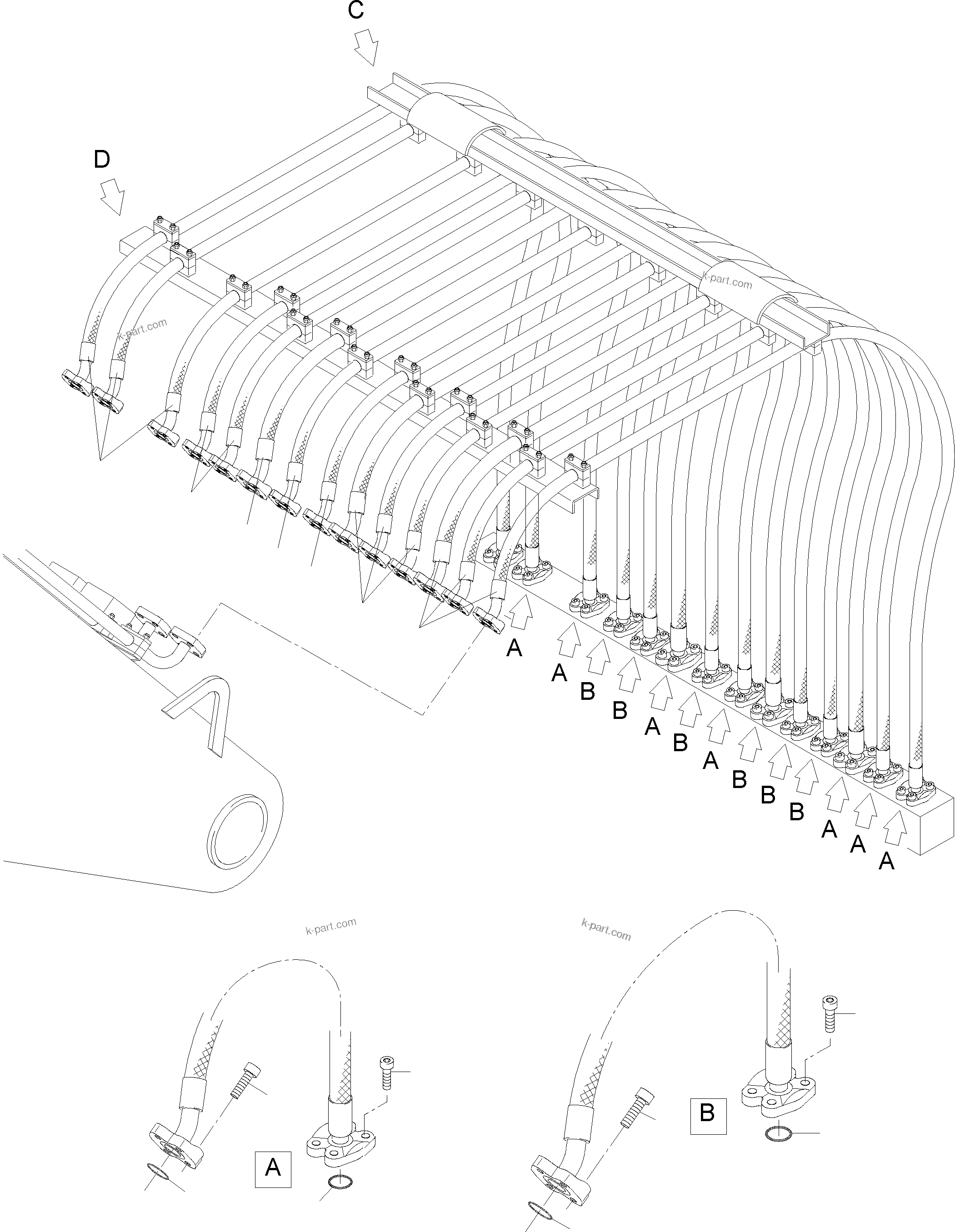 Komatsu parts book diagram for PC4000-6 S/N 58132: HOSES ASSY. - MANIFOLD- BOOM