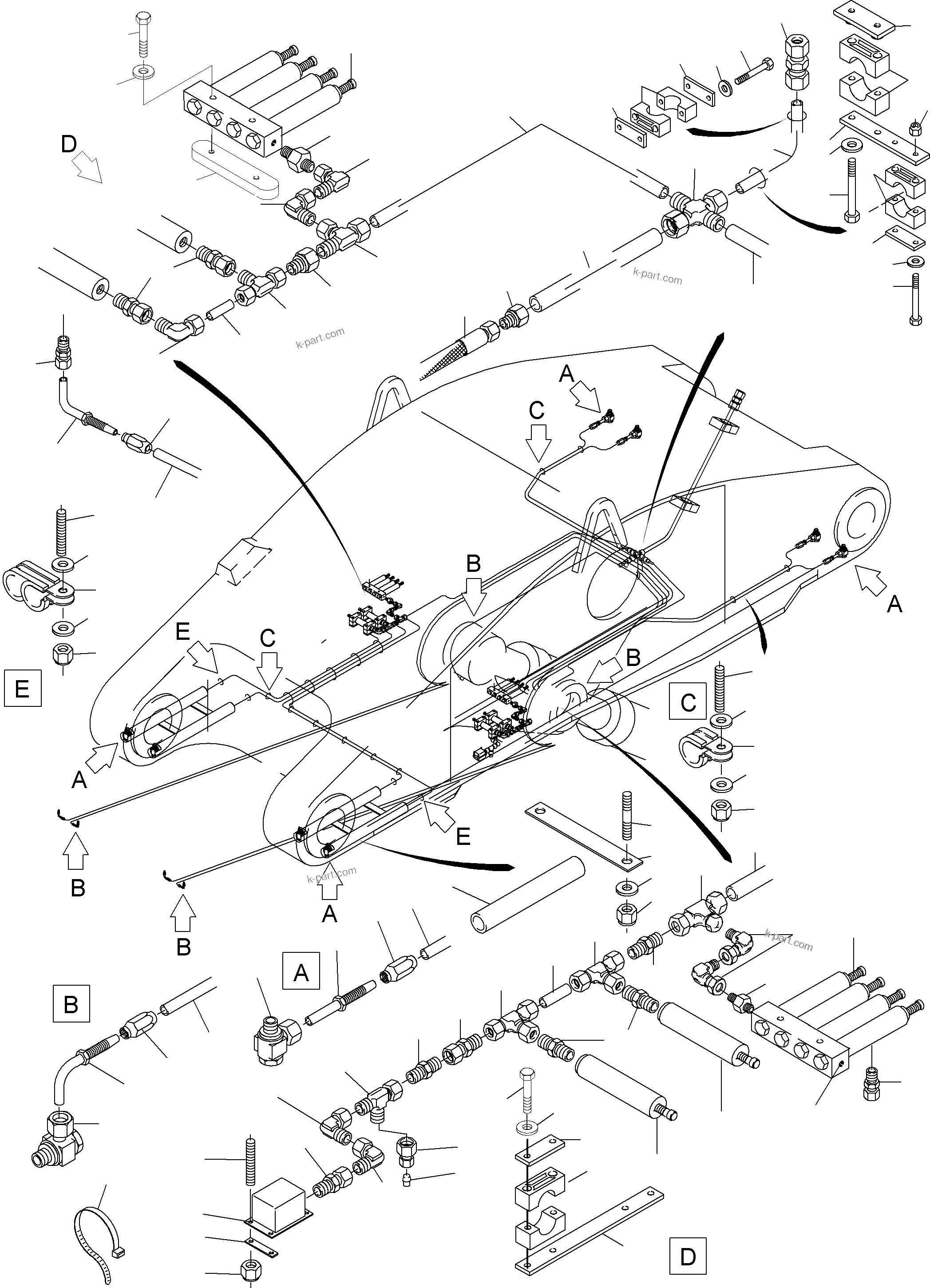 Komatsu parts book diagram for PC4000-6 S/N 58132: STICK - CENTRAL LUBRICATION