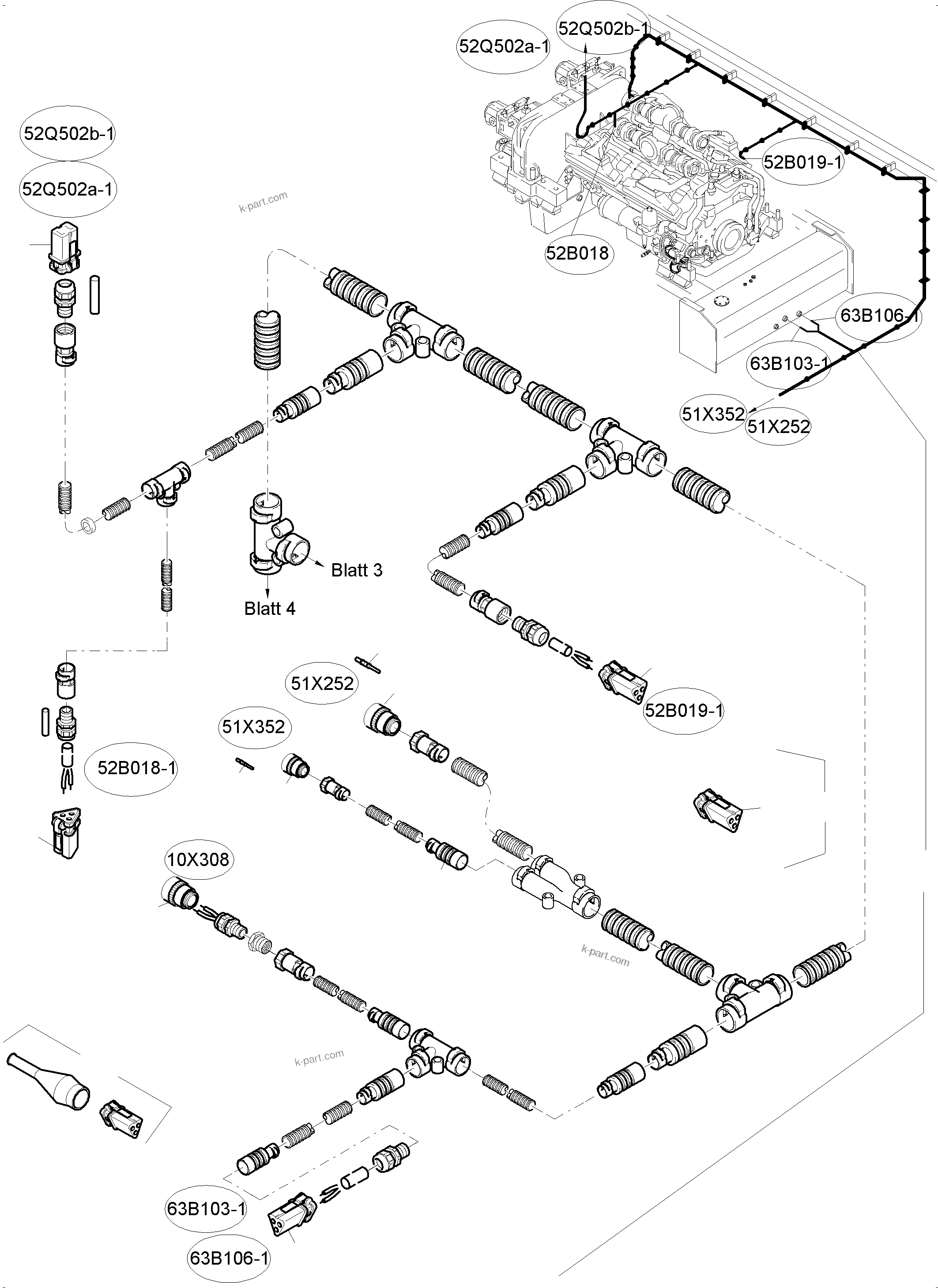 Komatsu parts book diagram for PC4000-6 S/N 58132: CABLES - ENGINE AND TRANSMITTER
