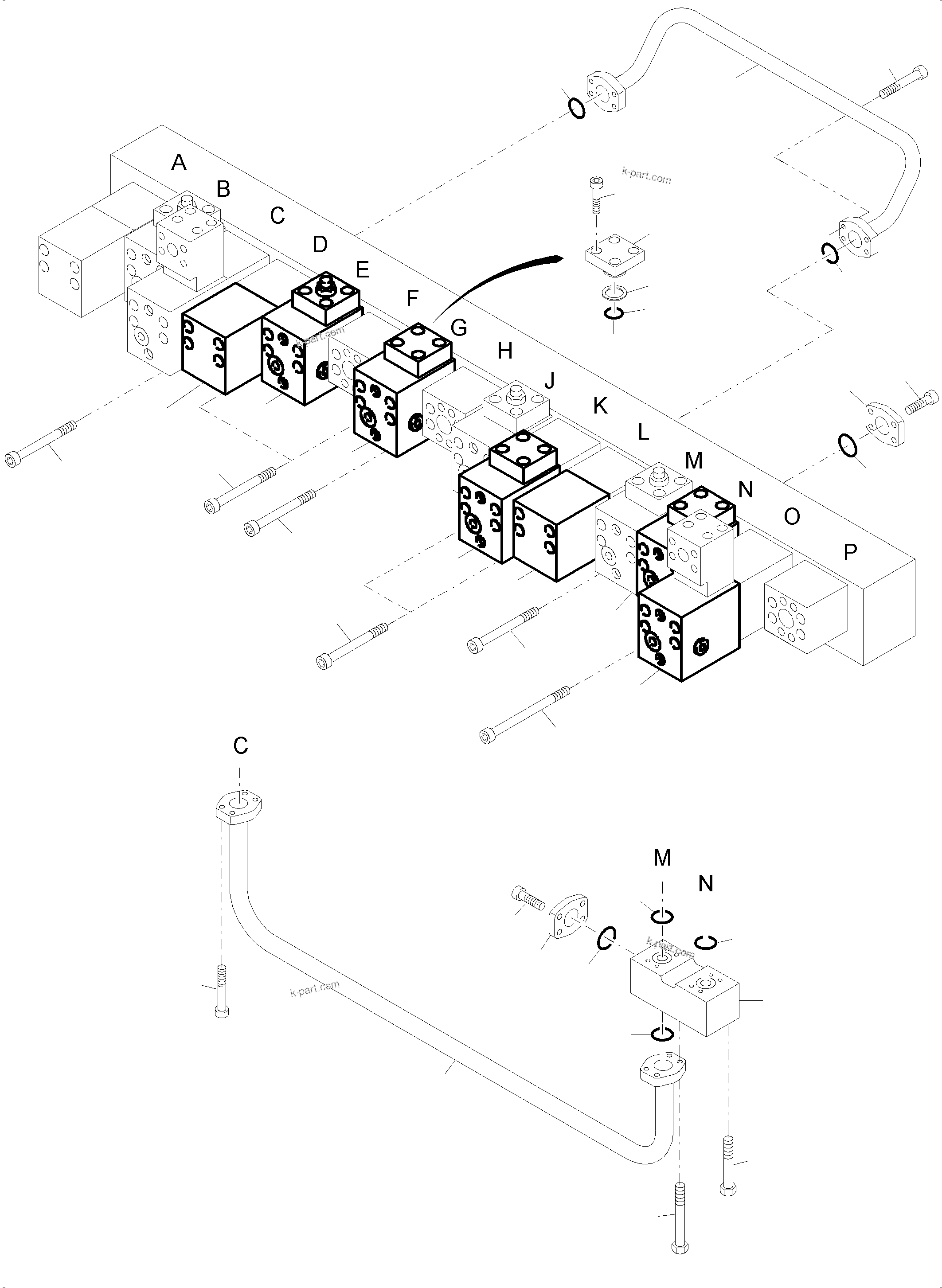Komatsu parts book diagram for PC4000-6 S/N 58132: MAINFOLD-VALVE-PIPING (FS)
