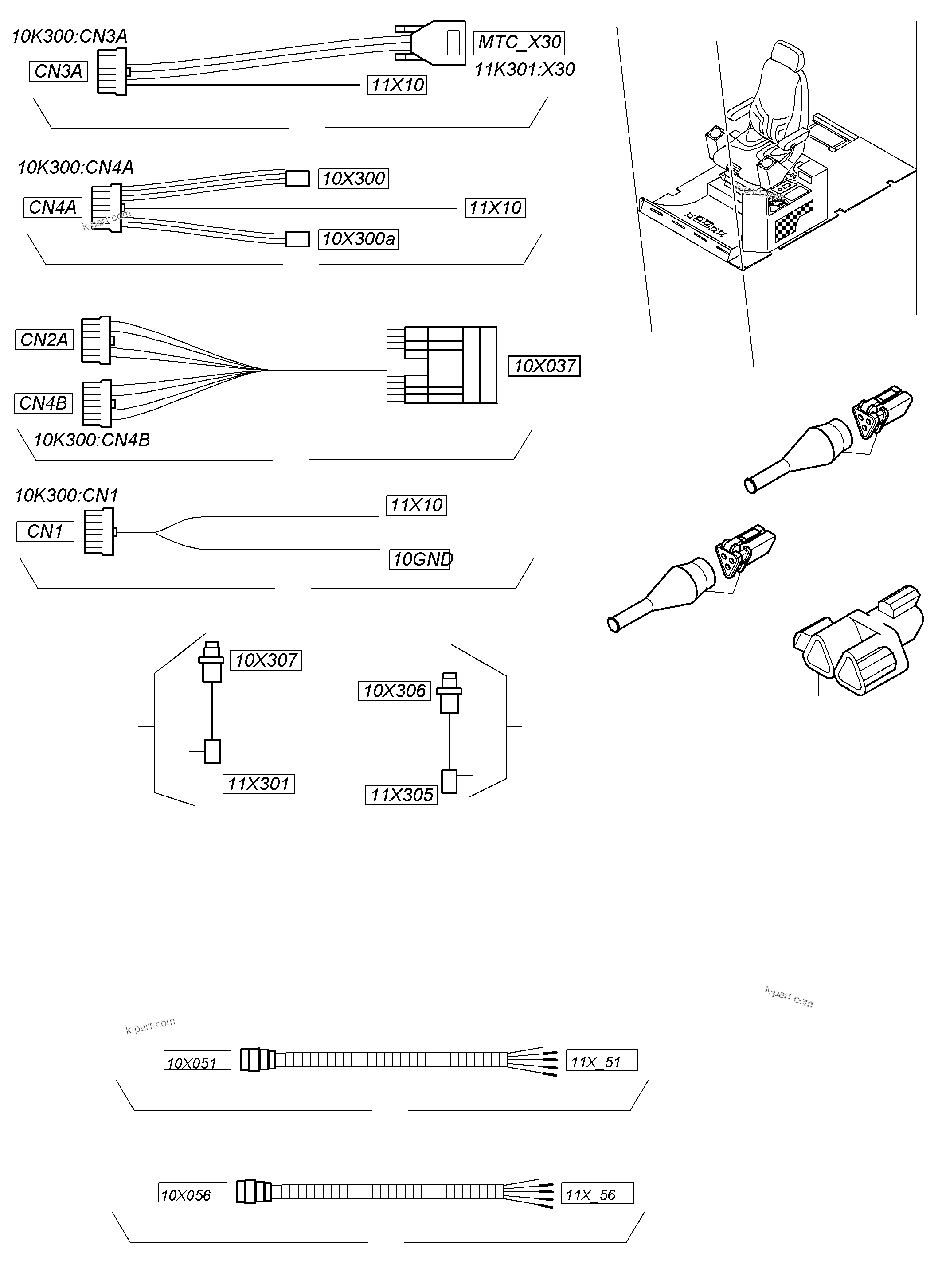 Komatsu parts book diagram for PC4000-6 S/N 58132: CABLE CONTROLLER - CAB SUPPORT