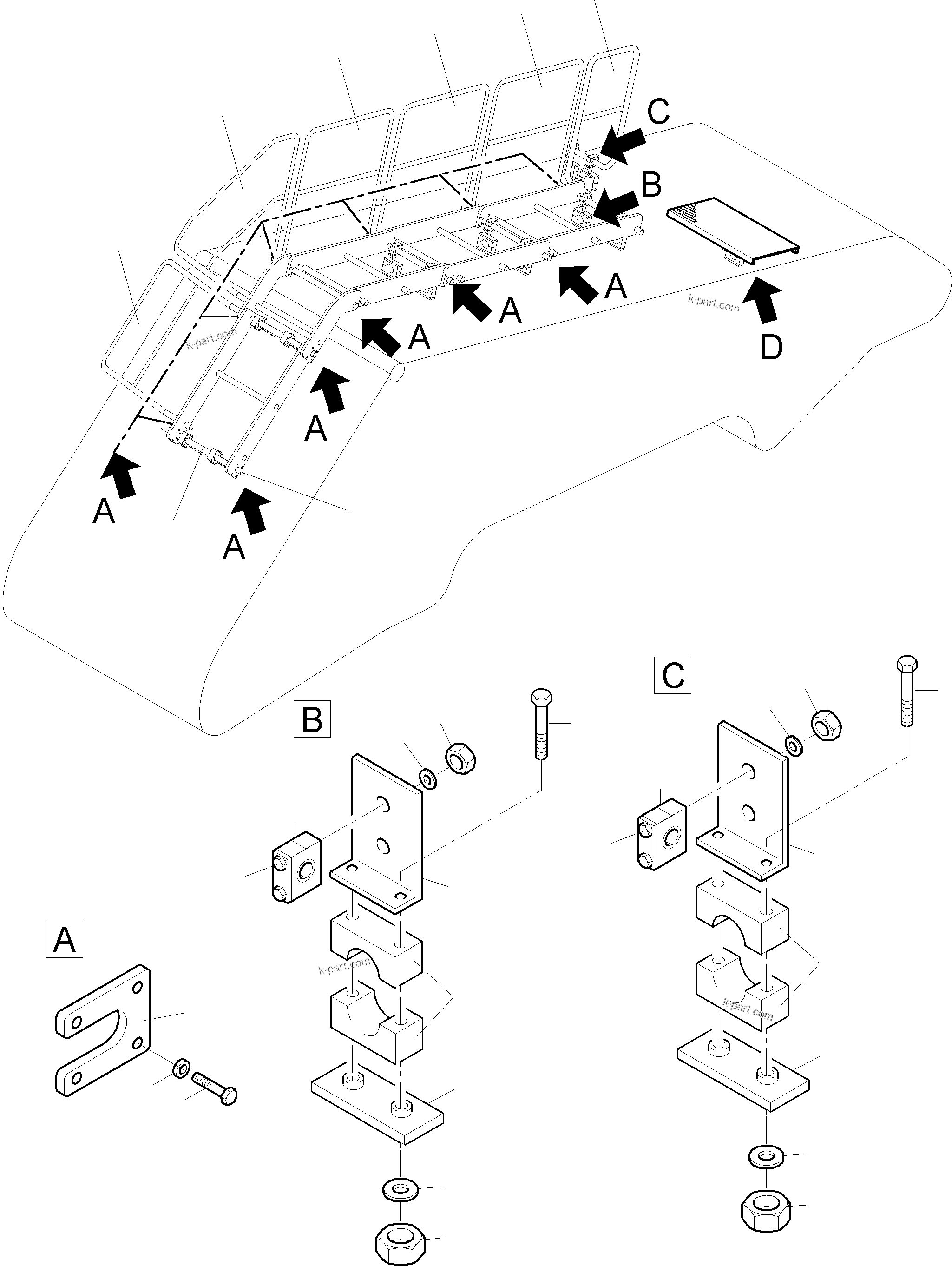 Komatsu parts book diagram for PC4000-6 S/N 58132: LADDER - BULLCLAM BUCKET BOOM 7,15M