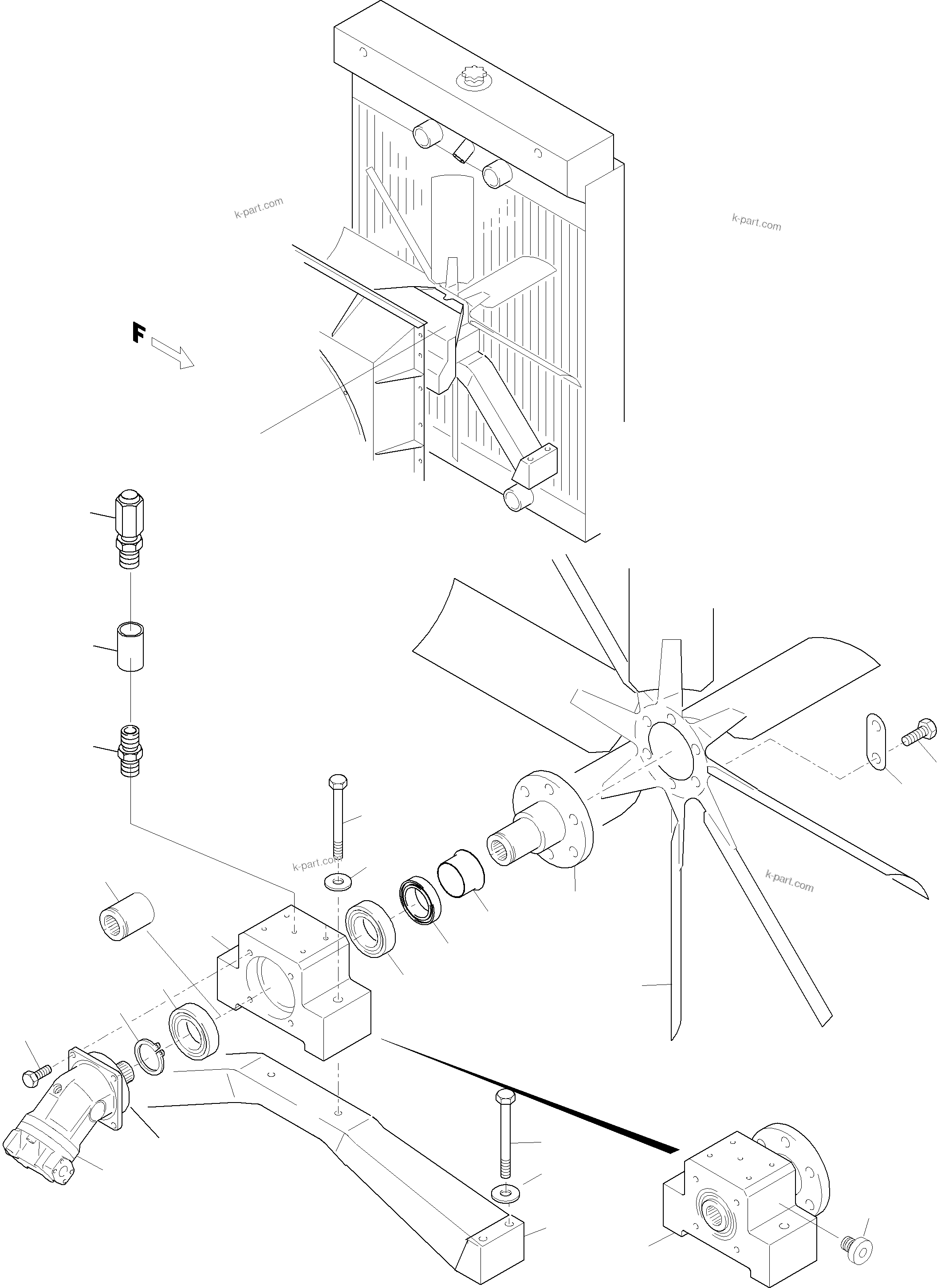 Komatsu parts book diagram for PC4000-6 S/N 58137: RADIATOR - FAN DRIVE - FAN MOTOR