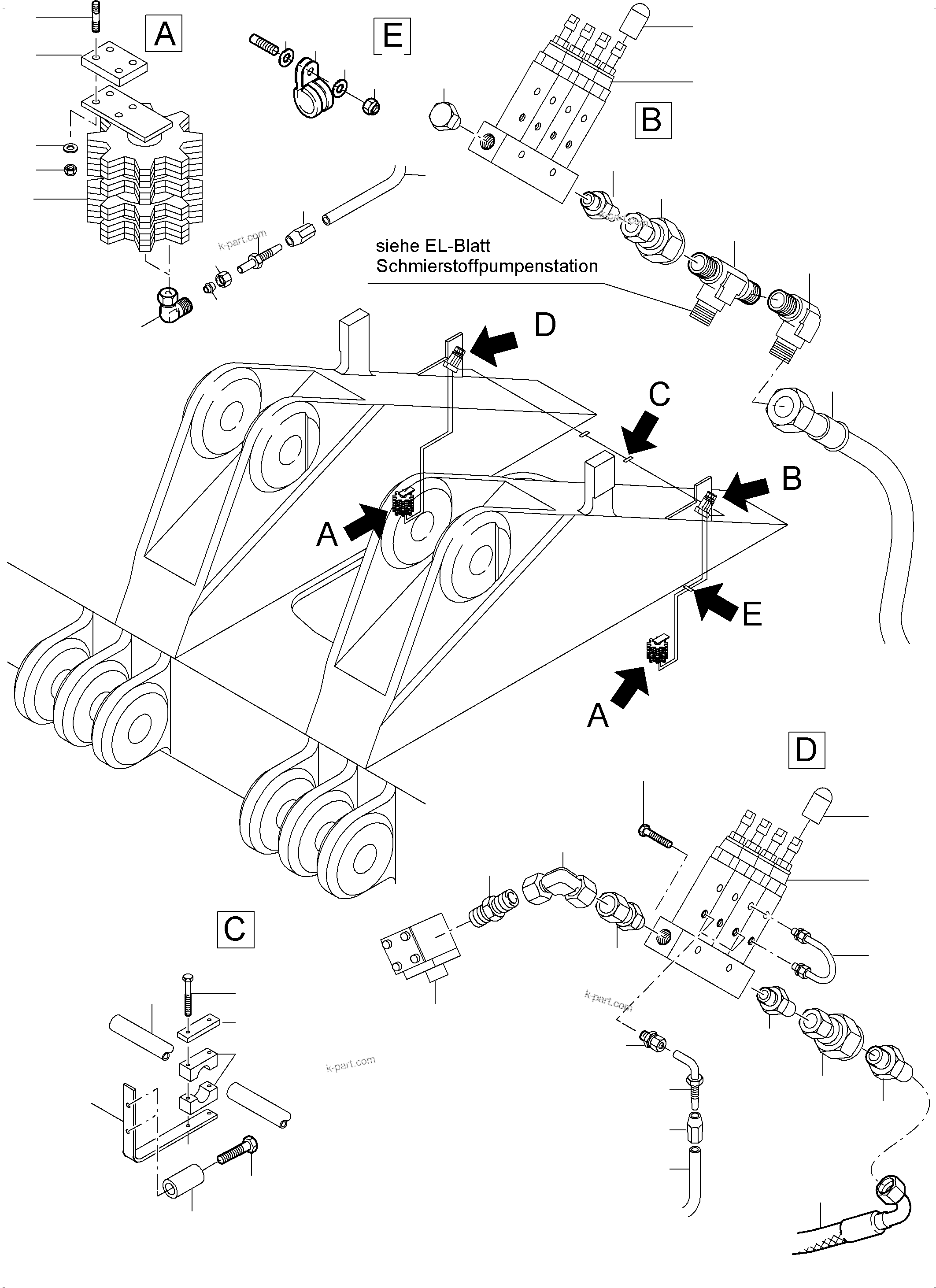Komatsu parts book diagram for PC4000-6 S/N 58137: GEAR GREASING BY PINION