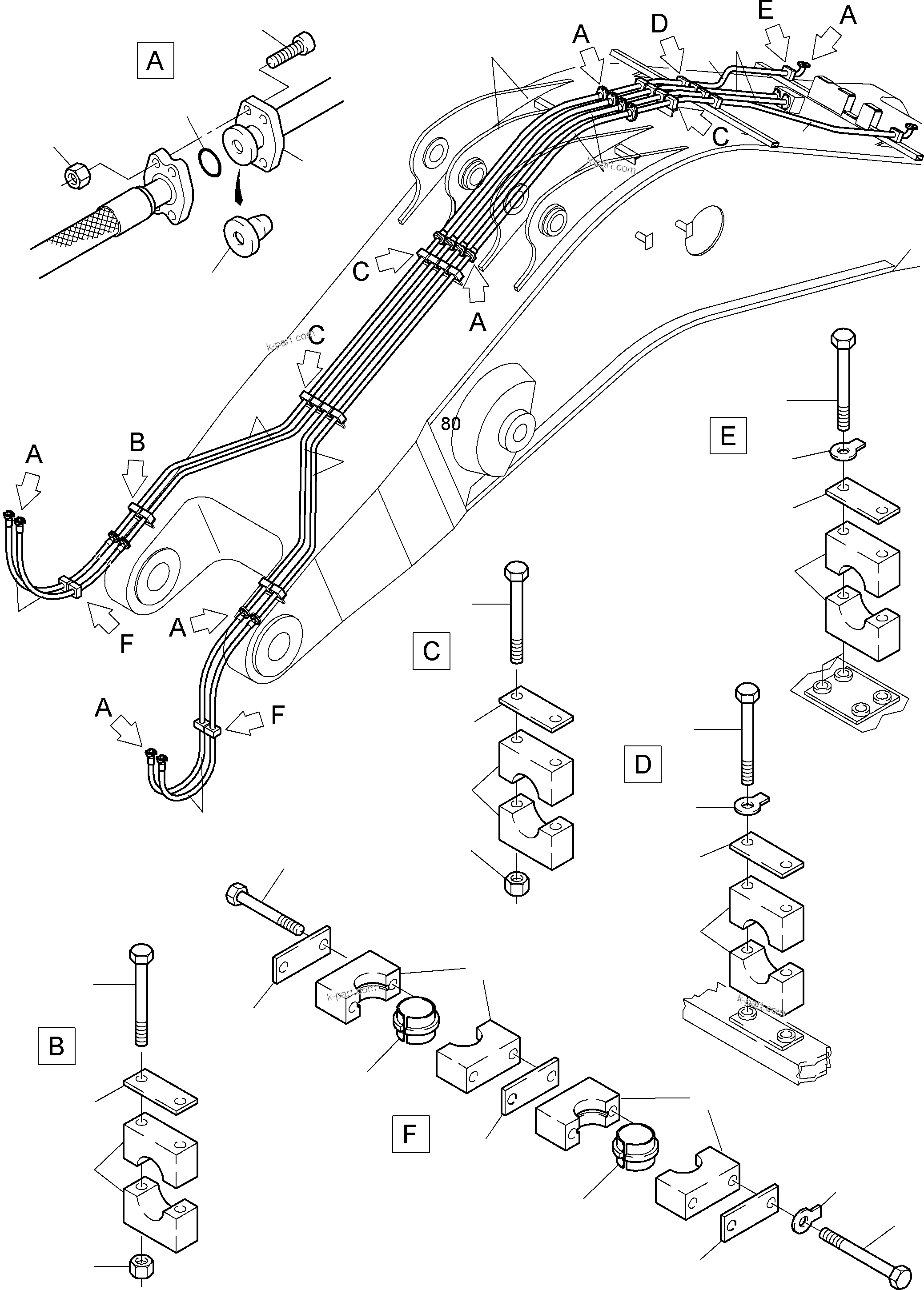 Komatsu parts book diagram for PC4000-6 S/N 58137: BOOM BACKHOE EQUIPMENT 9,75 M