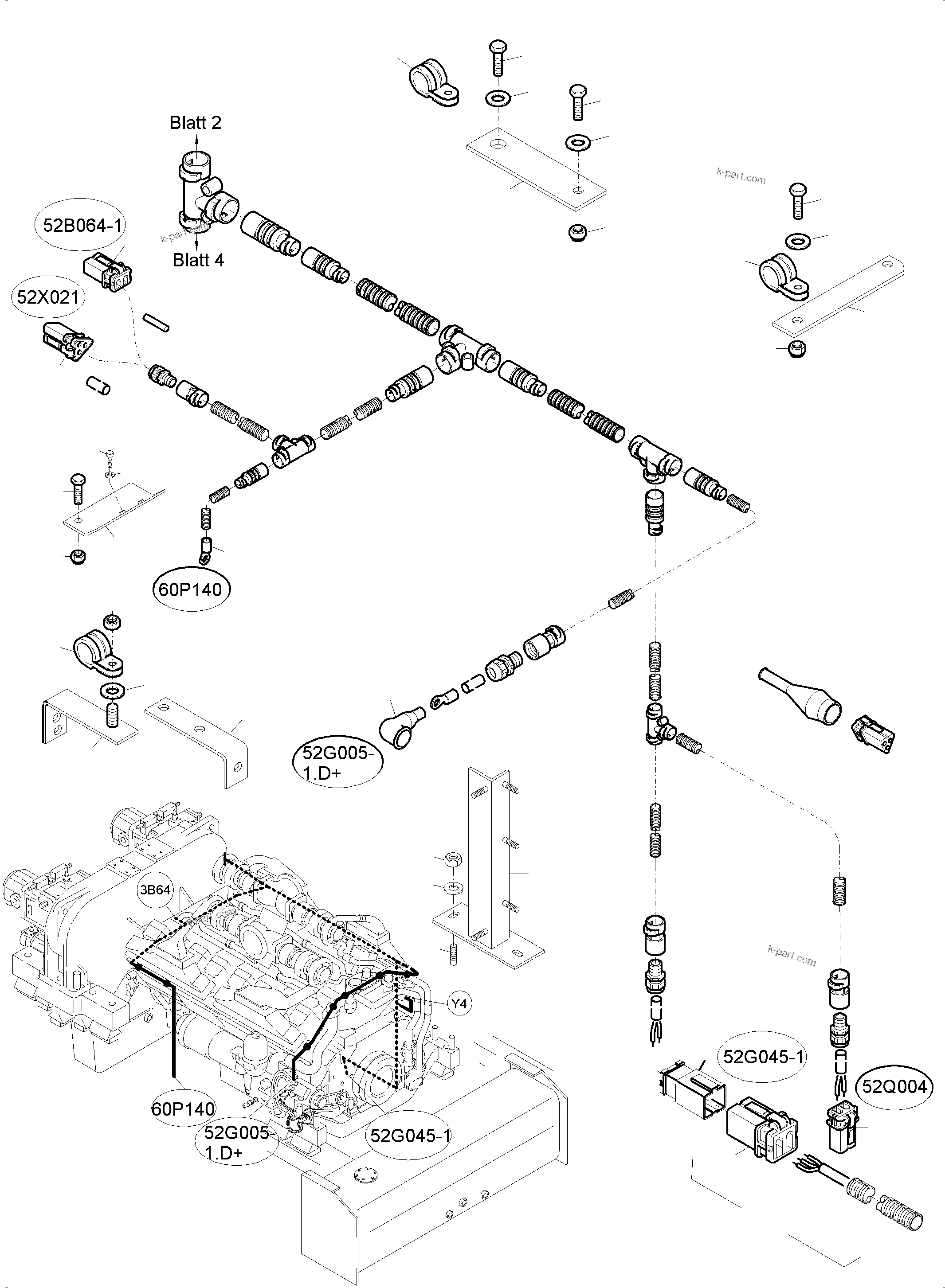 Komatsu parts book diagram for PC4000-6 S/N 58137: CABLES - ENGINE AND TRANSMITTER