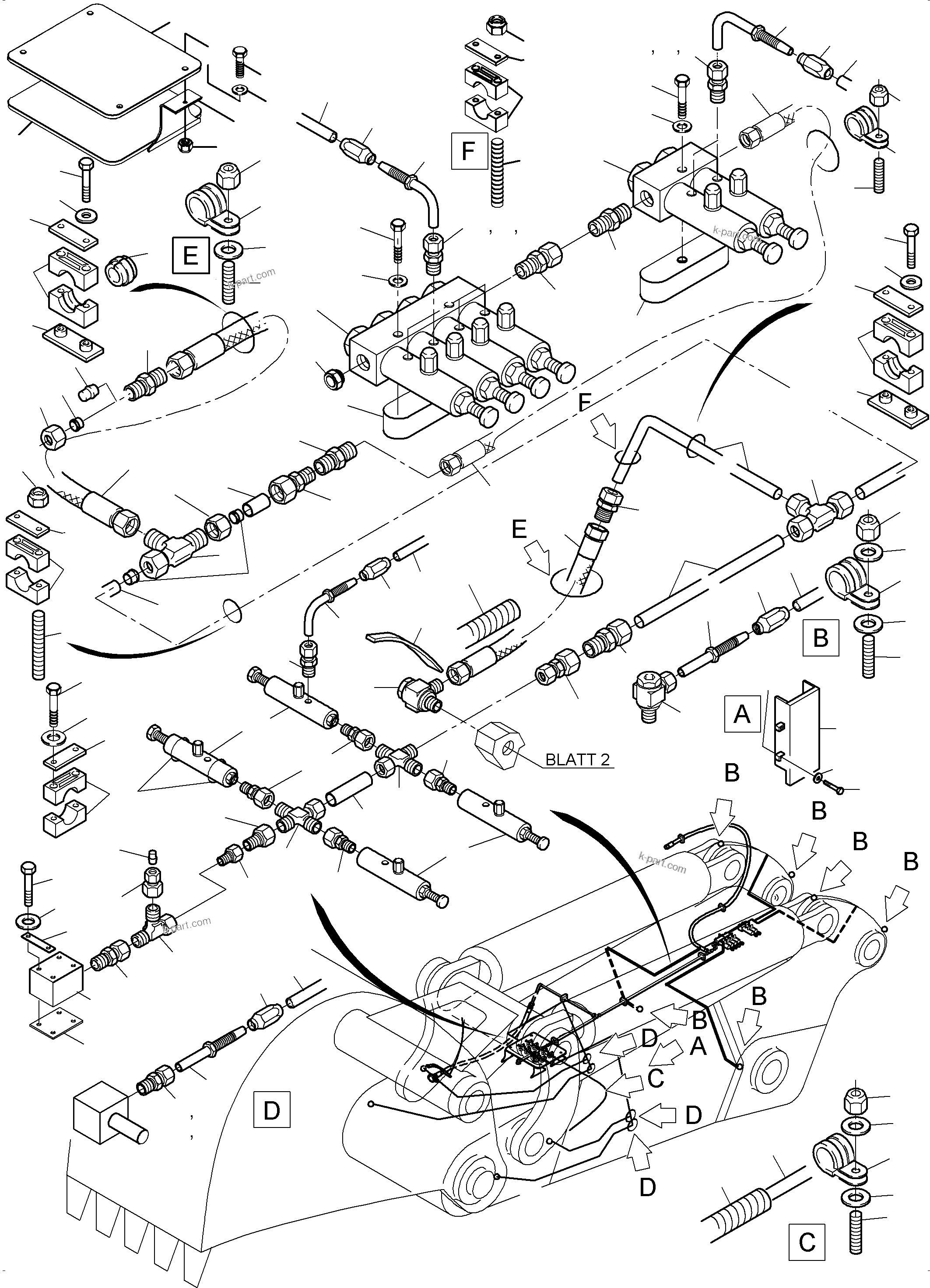 Komatsu parts book diagram for PC4000-6 S/N 58137: STICK - LUBRICATION 4,5 M