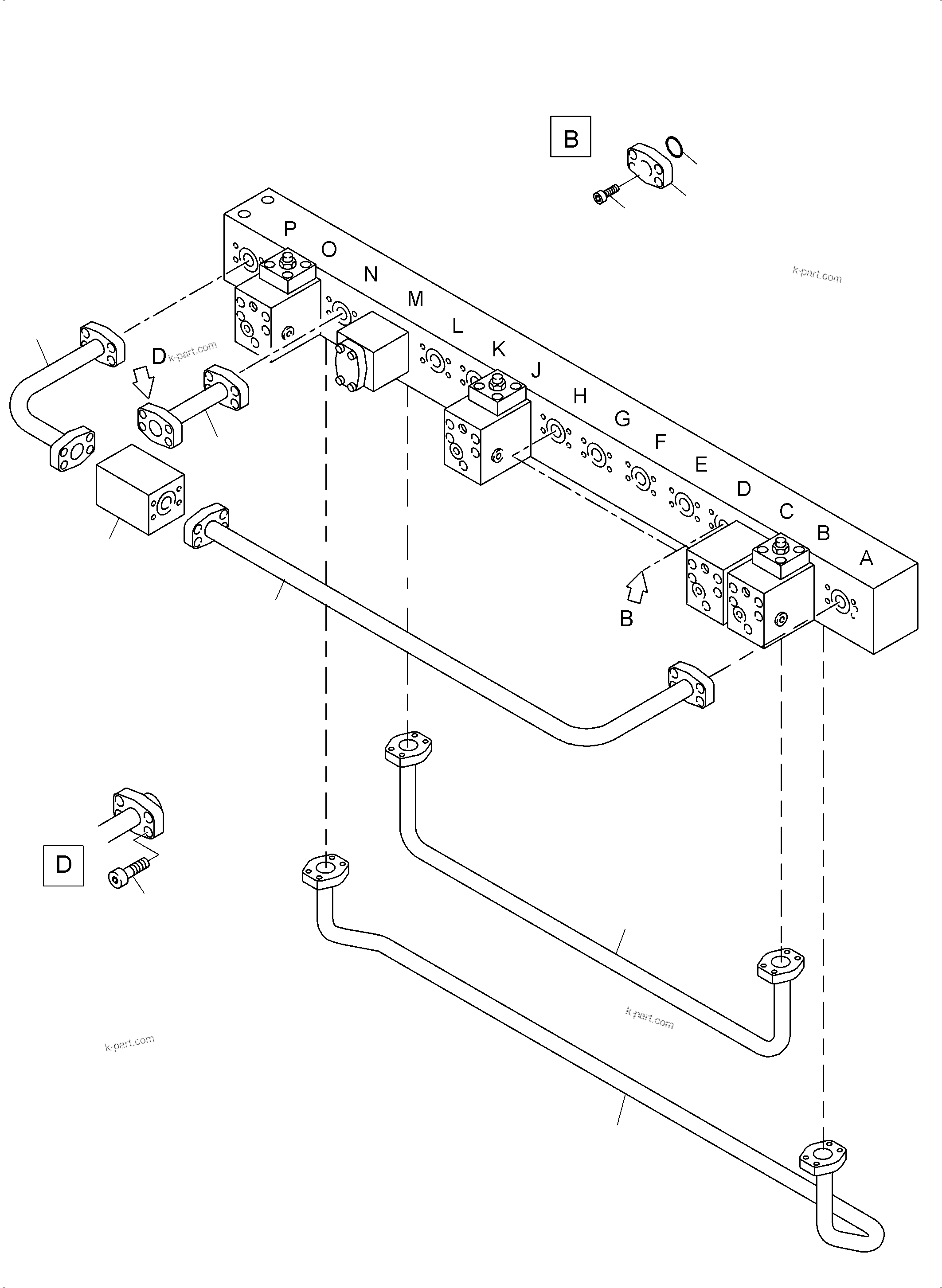 Komatsu parts book diagram for PC4000-6 S/N 58137: MAINFOLD, VALVE AND PIPELINES BHE