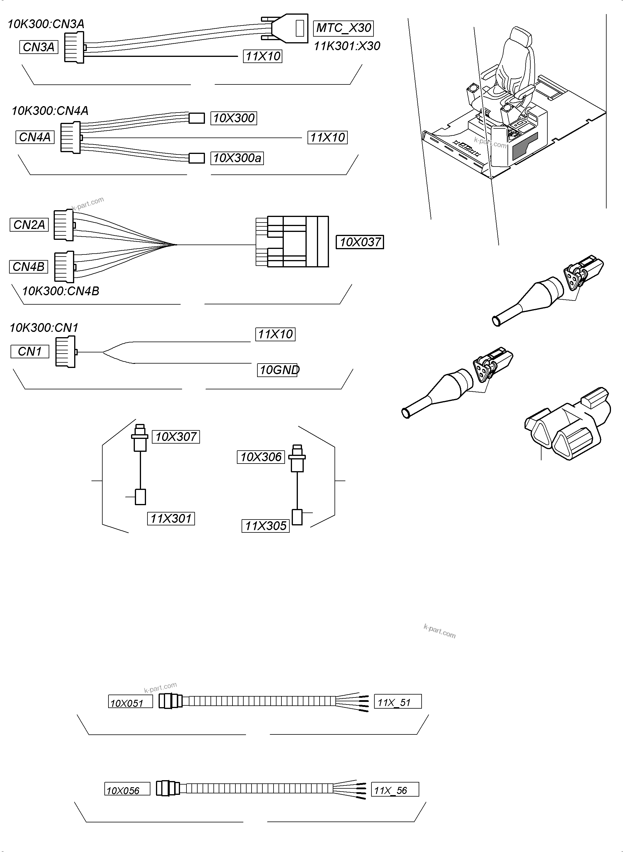 Komatsu parts book diagram for PC4000-6 S/N 58137: CABLE CONTROLLER - CAB SUPPORT