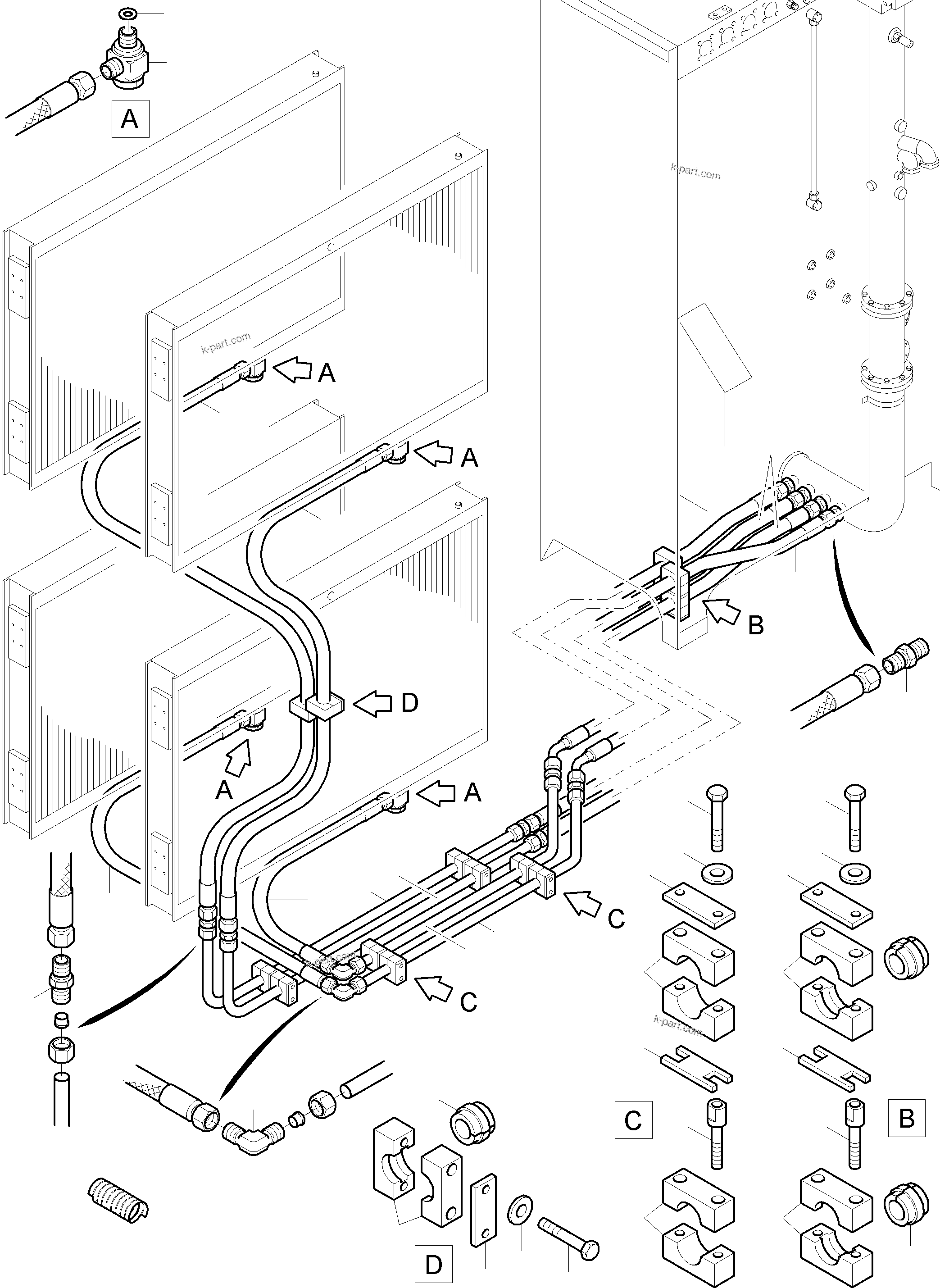 Komatsu parts book diagram for PC4000-6 S/N 58137: OIL COOLER - HOSE ASSY.