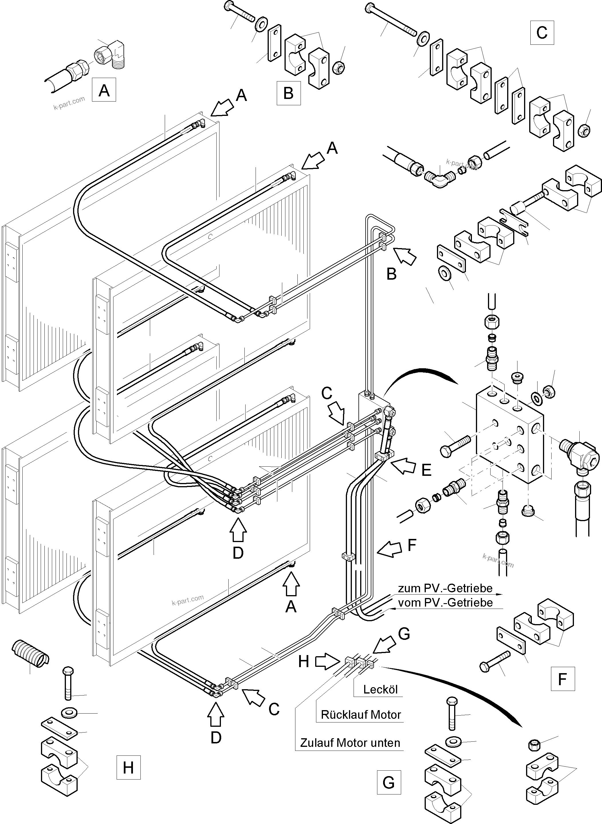 Komatsu parts book diagram for PC4000-6 S/N 58137: OIL COOLER - HOSE ASSY.