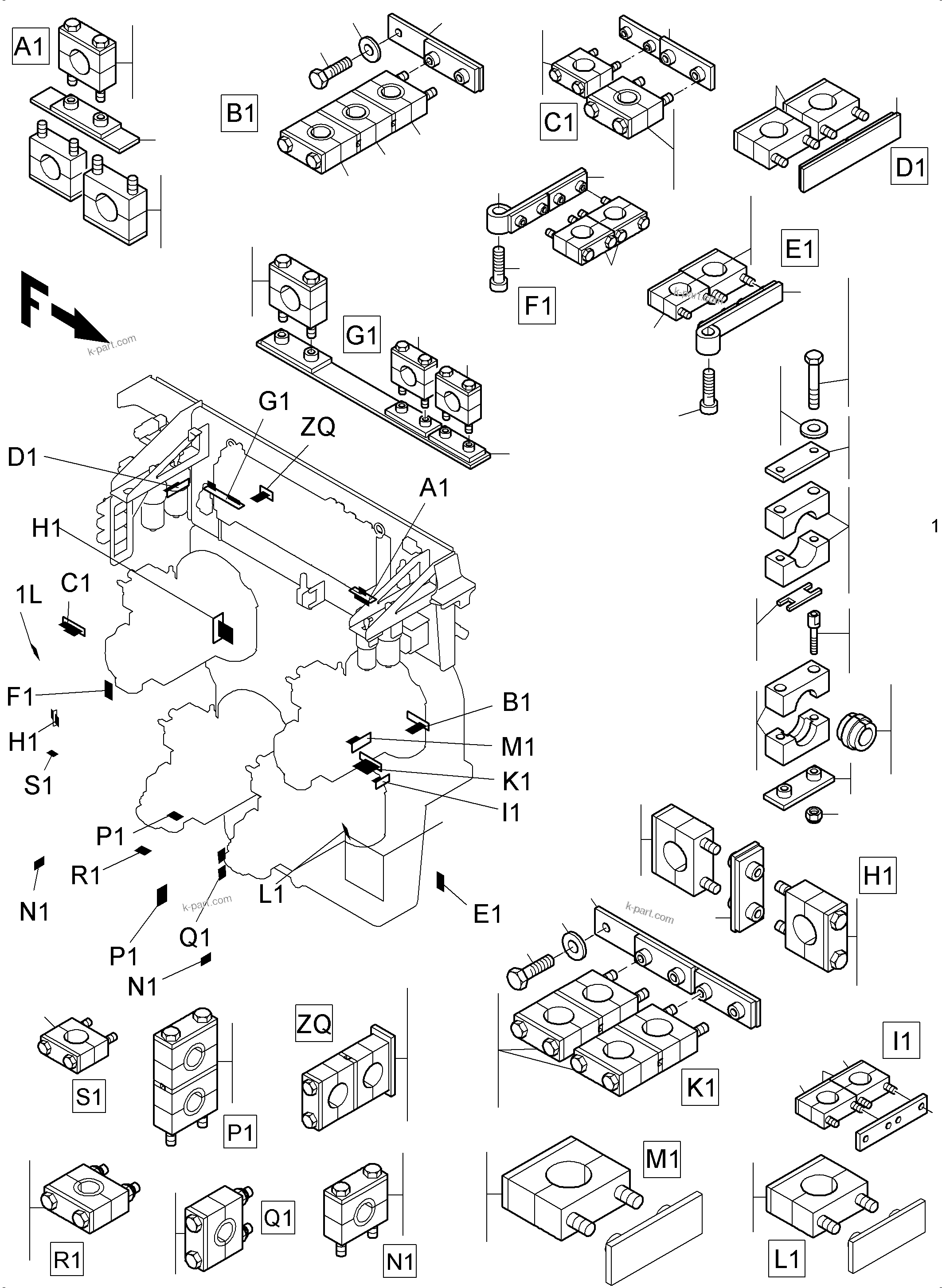 Komatsu parts book diagram for PC4000-6 S/N 58141: MOUNTING PARTS MACHINERY HOUSE