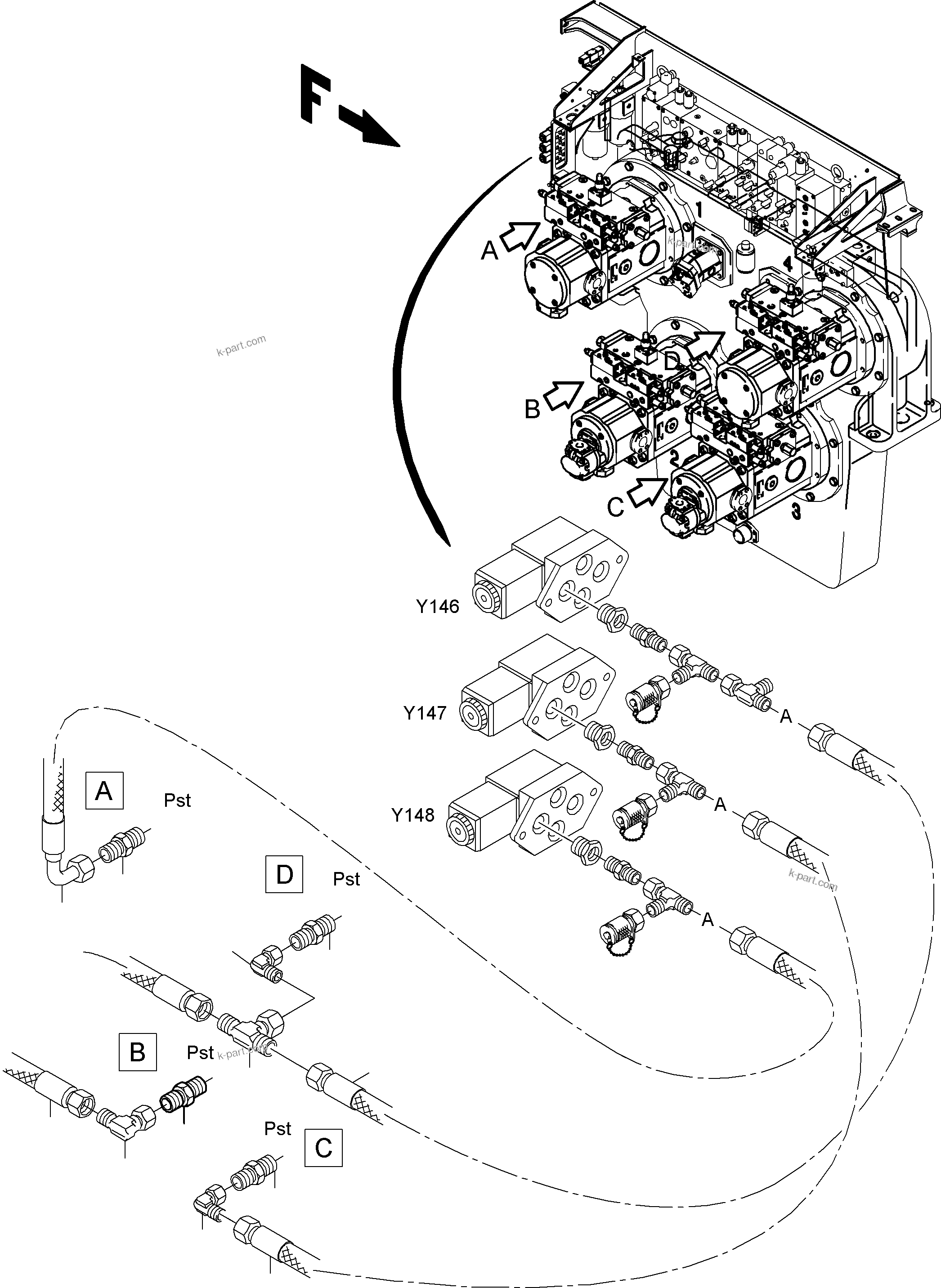 Komatsu parts book diagram for PC4000-6 S/N 58141: MAIN PUMPS CONTROL (XLR/PST)
