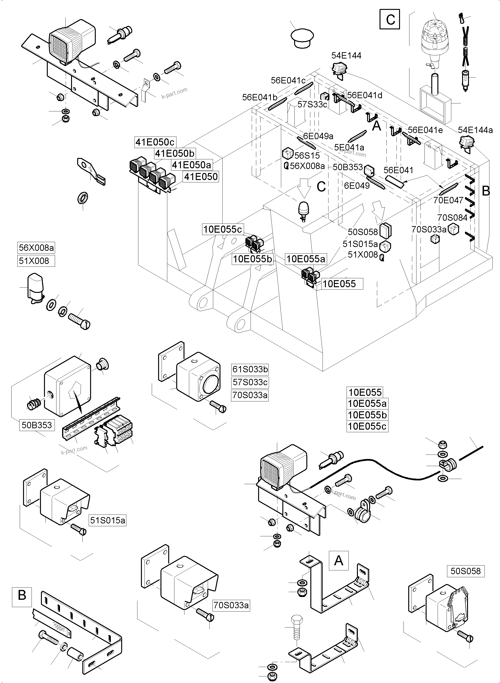 Komatsu parts book diagram for PC4000-6 S/N 58141: LIGHTING EQUIPMENT