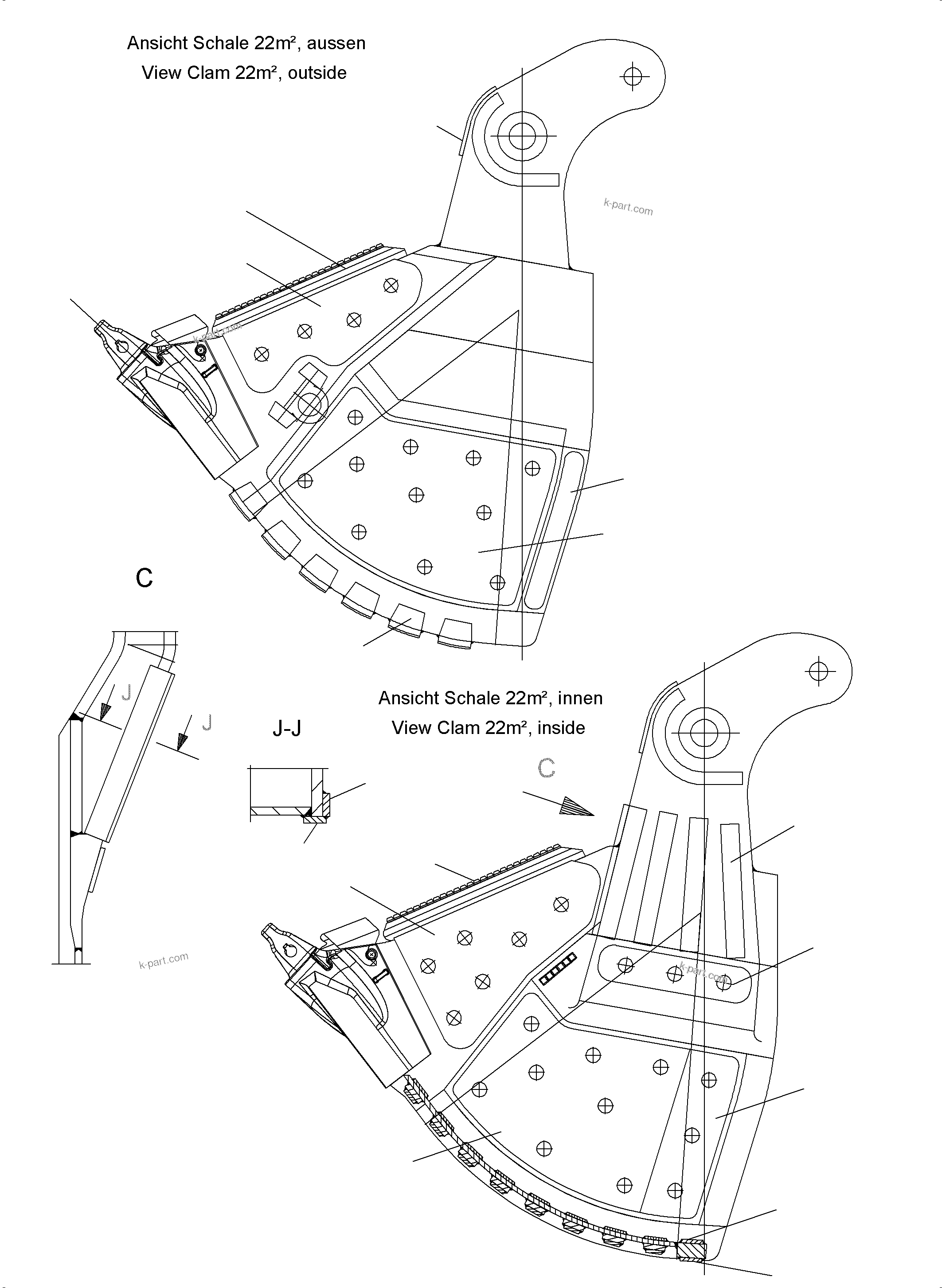 Komatsu parts book diagram for PC4000-6 S/N 58141: WEAR AND TEAR PARTS BUCKET CLAM 22.0 WP4