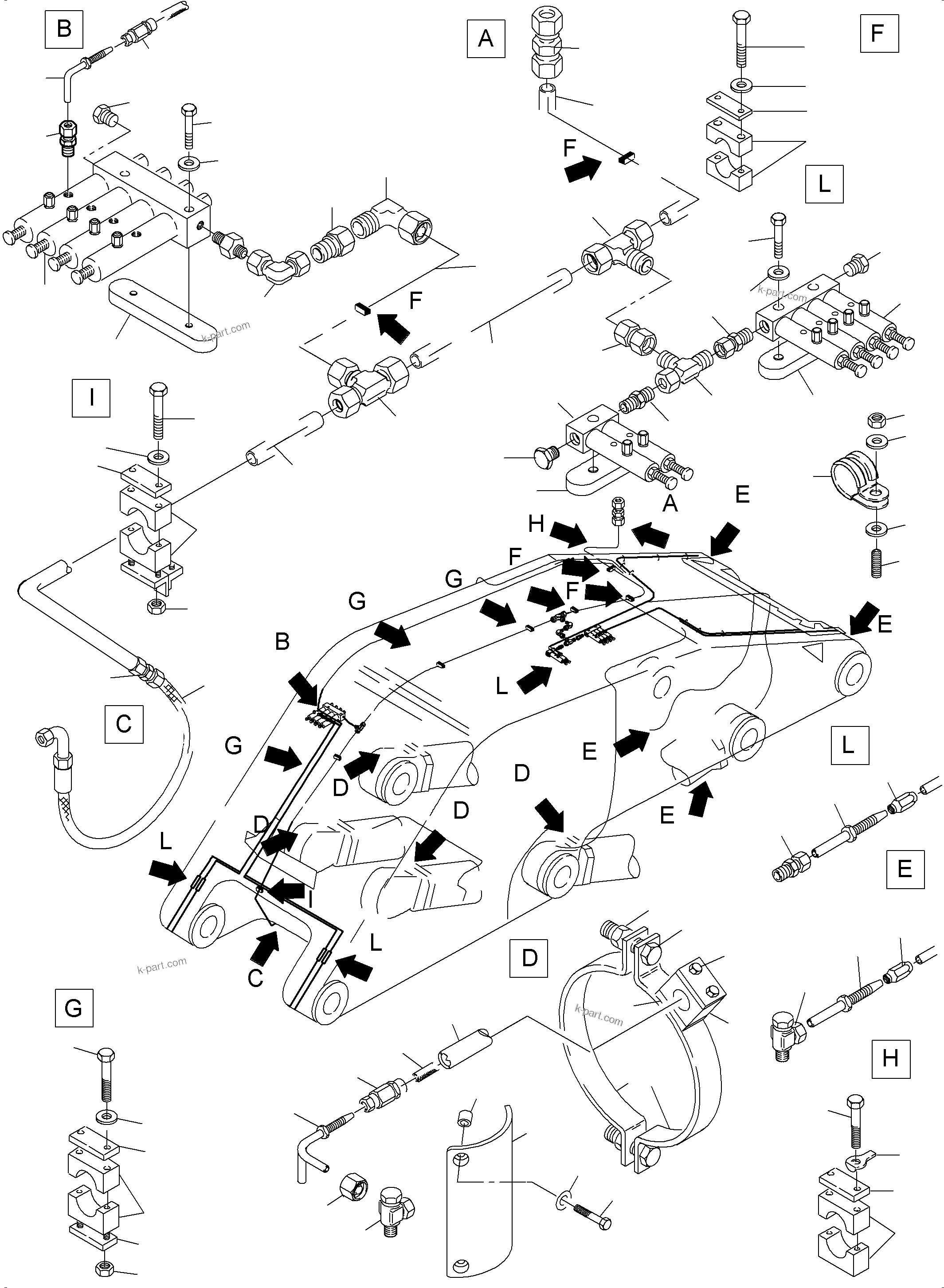 Komatsu parts book diagram for PC4000-6 S/N 58141: BOOM - CENTRAL LUBRICATION (FS)